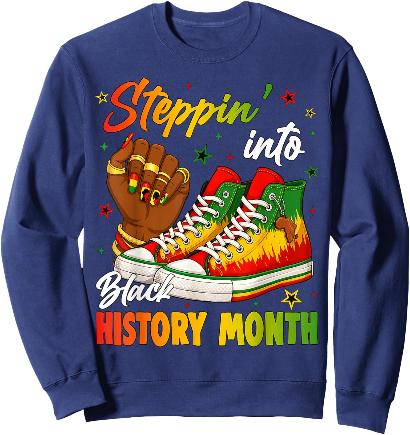 Steppin' Into Black History Month Black Sneakers Women Girls Sweatshirt - Sweatshirt | Navy