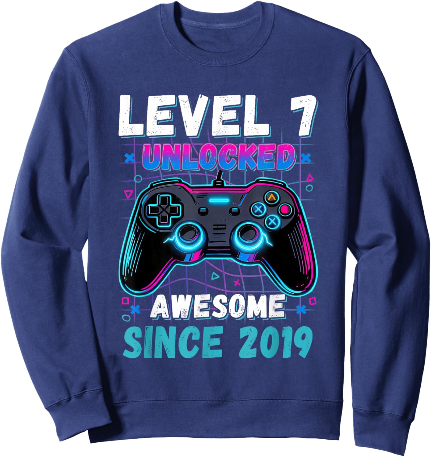 Level 7 Unlocked Awesome Since 2019 Seven 7th Birthday Boys Sweatshirt - Sweatshirt | Navy