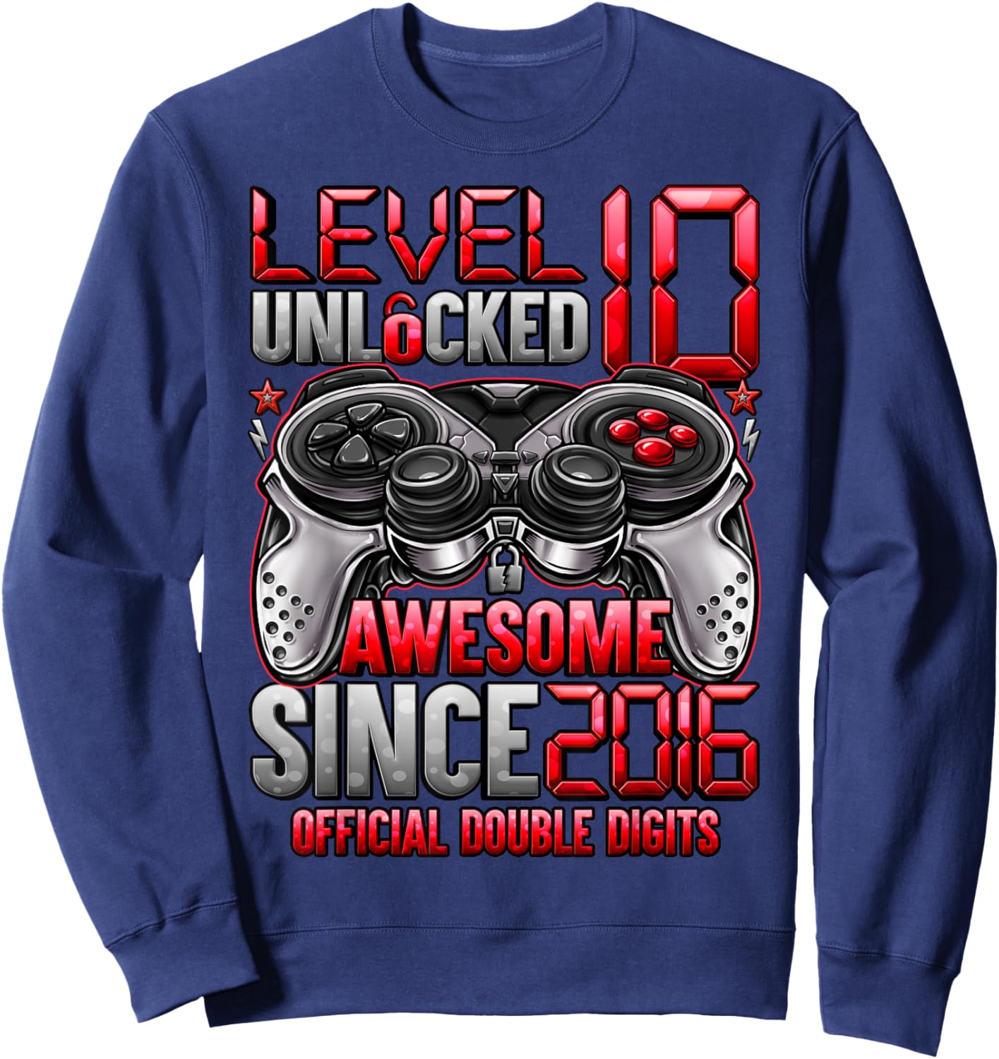 Official Double Digits Level 10 Unlocked 10th Birthday Boy Sweatshirt - Sweatshirt | Navy