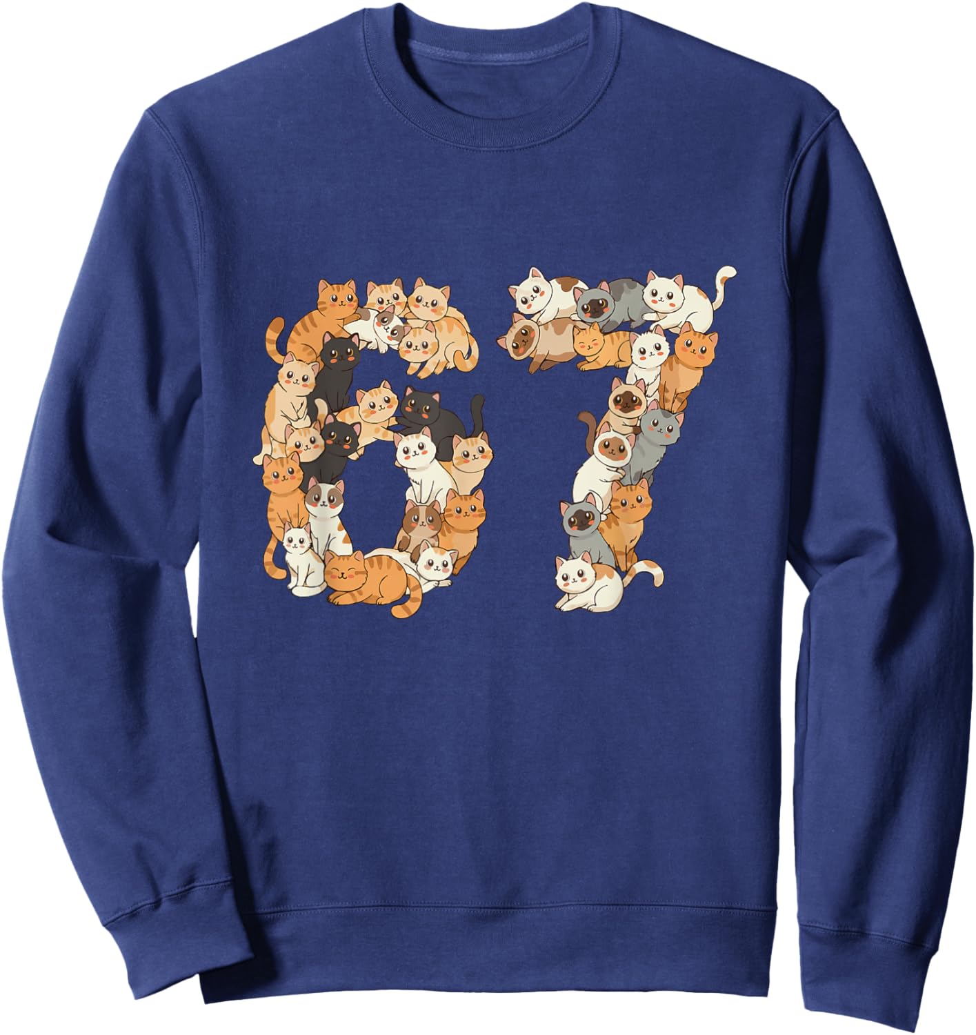 67 Shirt with Cats Meme Boys Girls Kittens 67 Cat Six Seven Sweatshirt - Sweatshirt | Navy