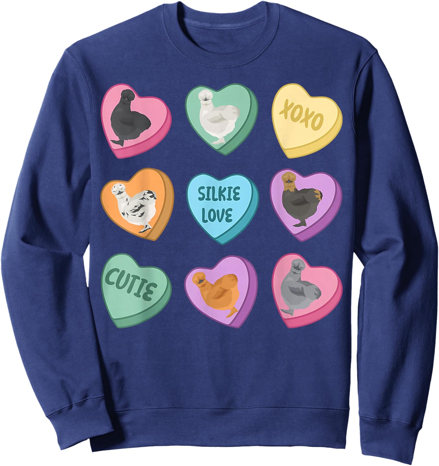 Cute Silkie Chicken Heart Candy Valentine Day Farm Animal Sweatshirt - Sweatshirt | Navy
