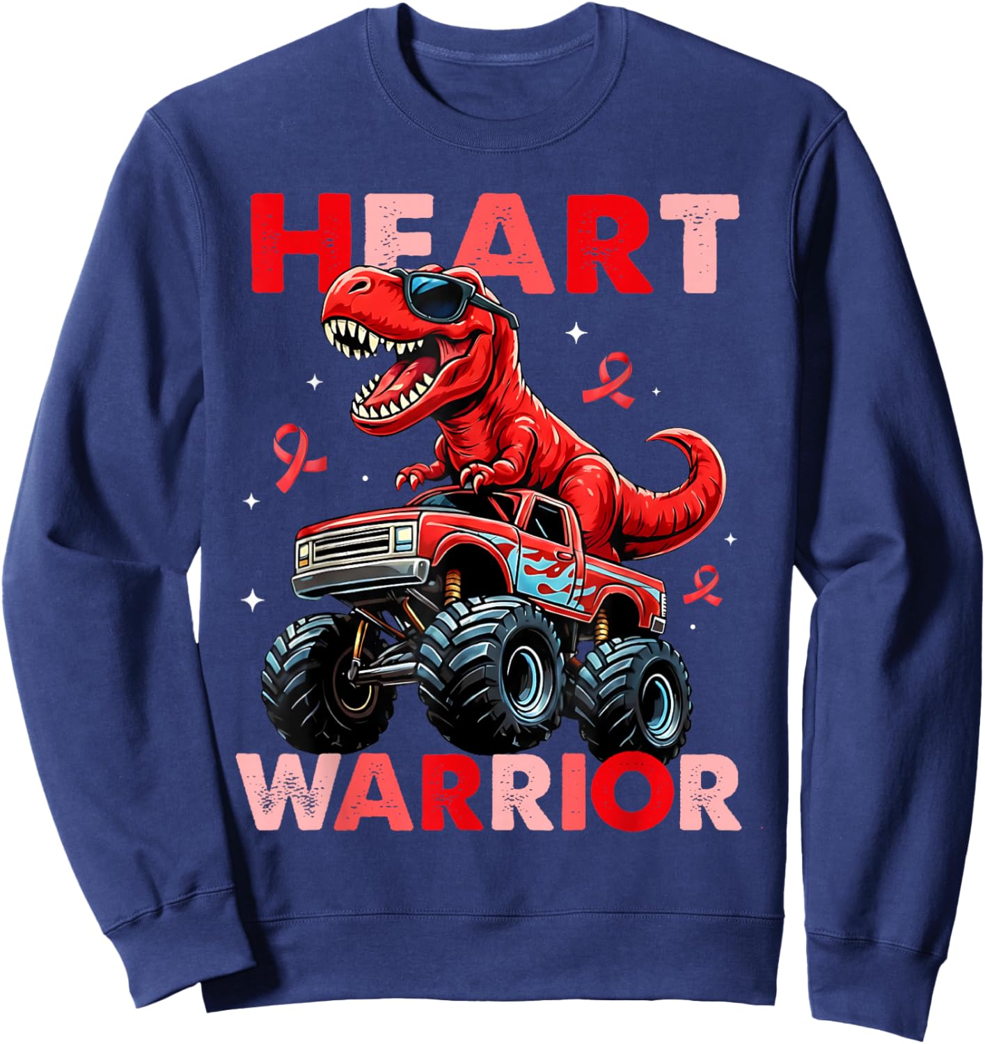 Dino Trex Boys Toddler Heart Warrior Heart Disease Awareness Sweatshirt - Sweatshirt | Navy