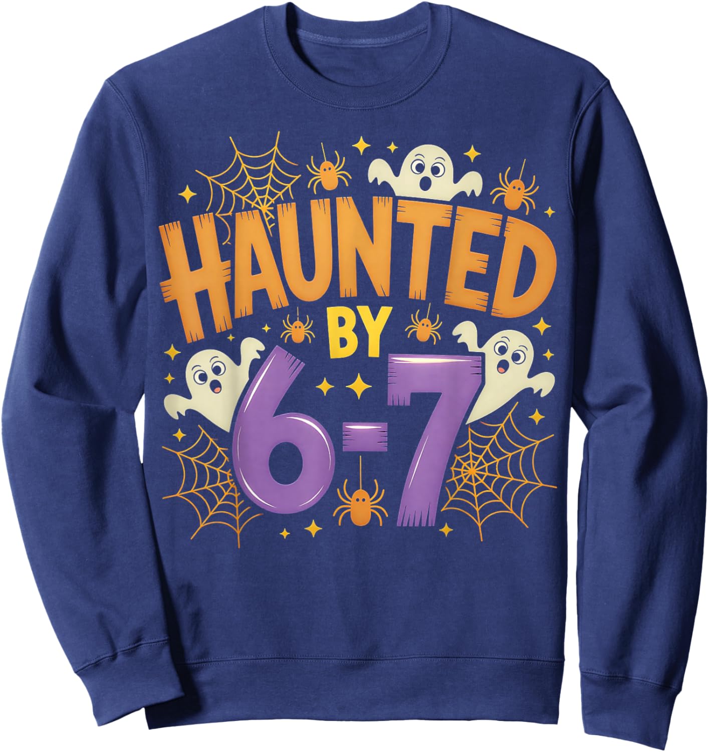 Haunted by 6-7 Halloween Ghosts and Spiders Design Sweatshirt - Sweatshirt | Navy