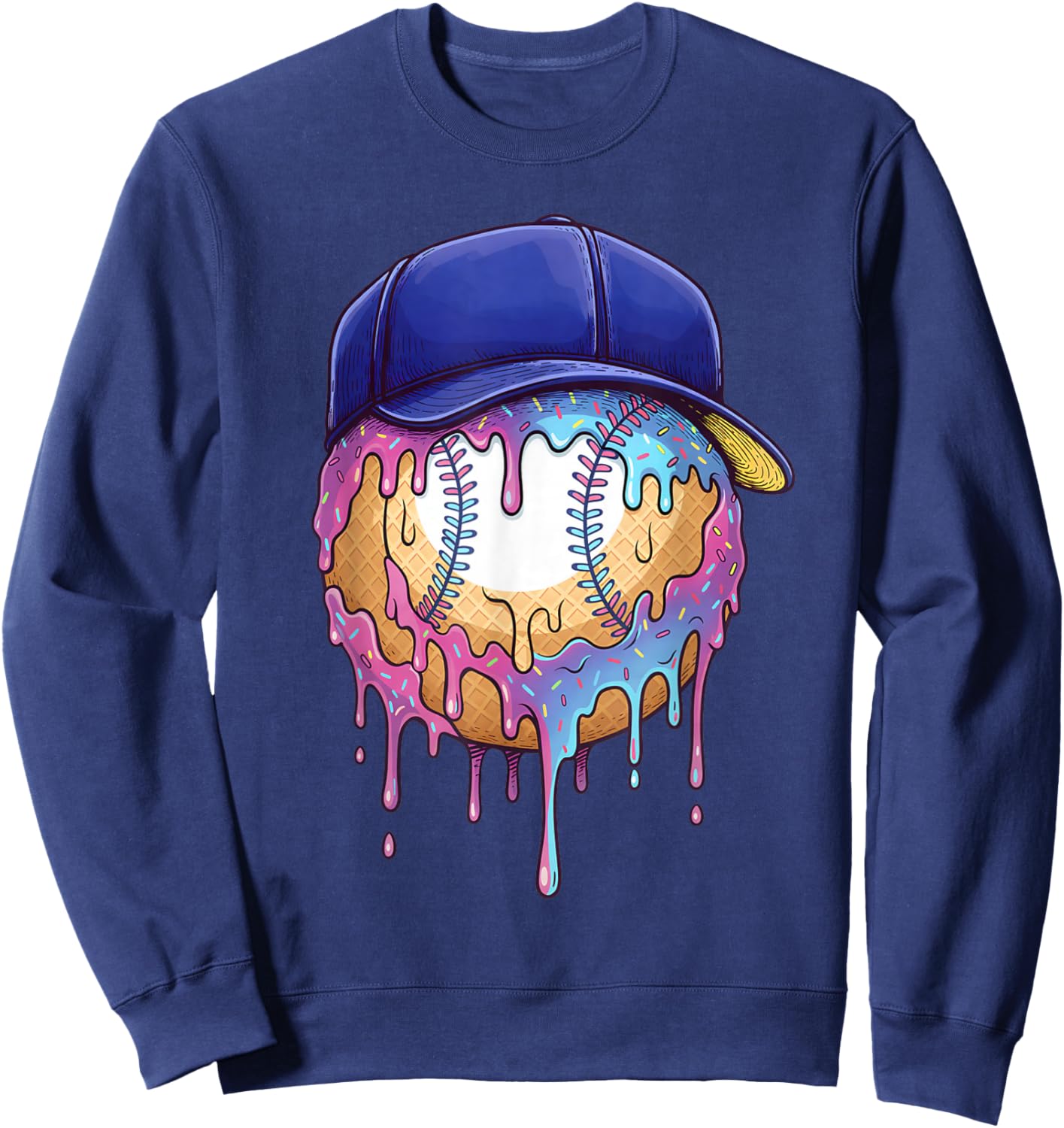 Baseball Drip for Boys Ice Cream Drip Baseball Sport Lover Sweatshirt - Sweatshirt | Navy