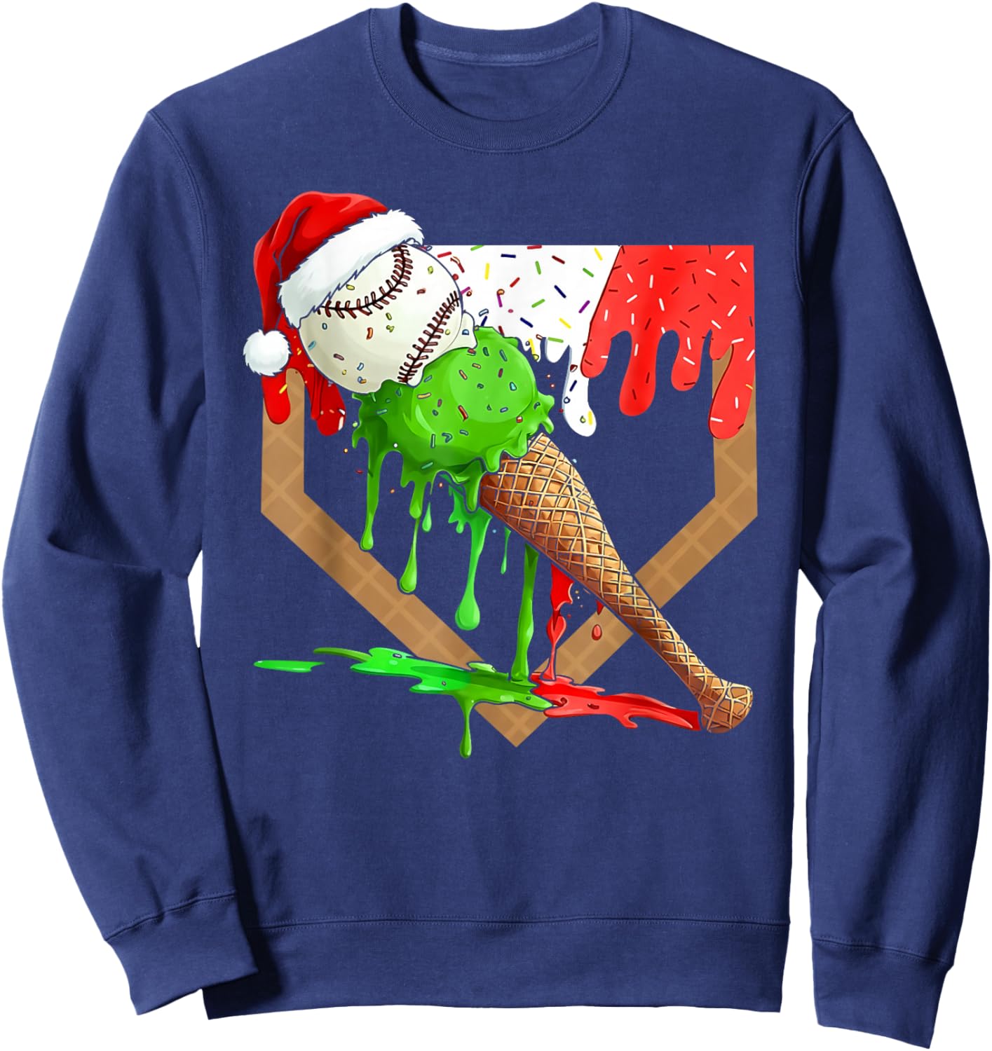 Santa Sports Ice Baseball Christmas Xmas Pajama Kid Men Boys Sweatshirt - Sweatshirt | Navy