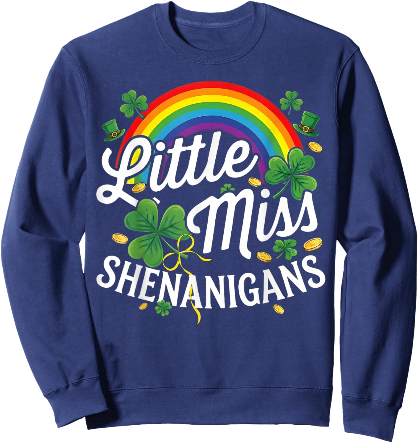 Little Miss Shenanigans St Patrick's Day Lucky Irish Girl Sweatshirt - Sweatshirt | Navy
