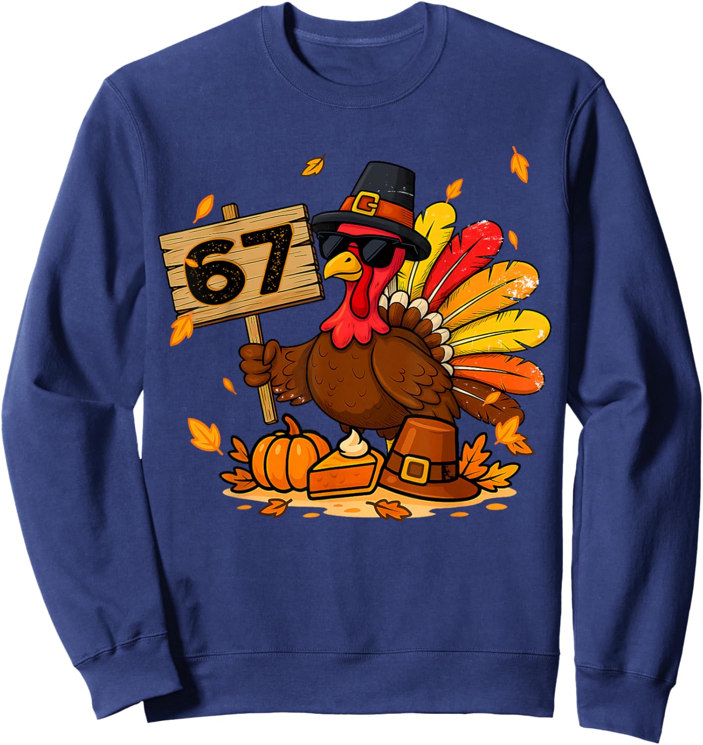 Funny Six Seven 6 7 Meme Turkey Thanksgiving Boy Girl Kids Sweatshirt - Sweatshirt | Navy