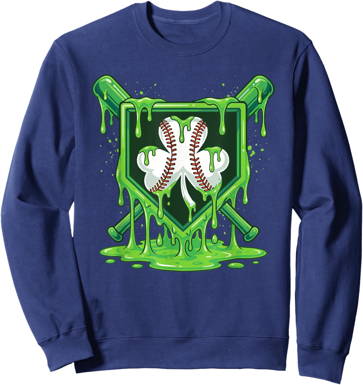 St Patrick Day Baseball Drip Ice Cream Baseball Shamrock Men Sweatshirt - Sweatshirt | Navy