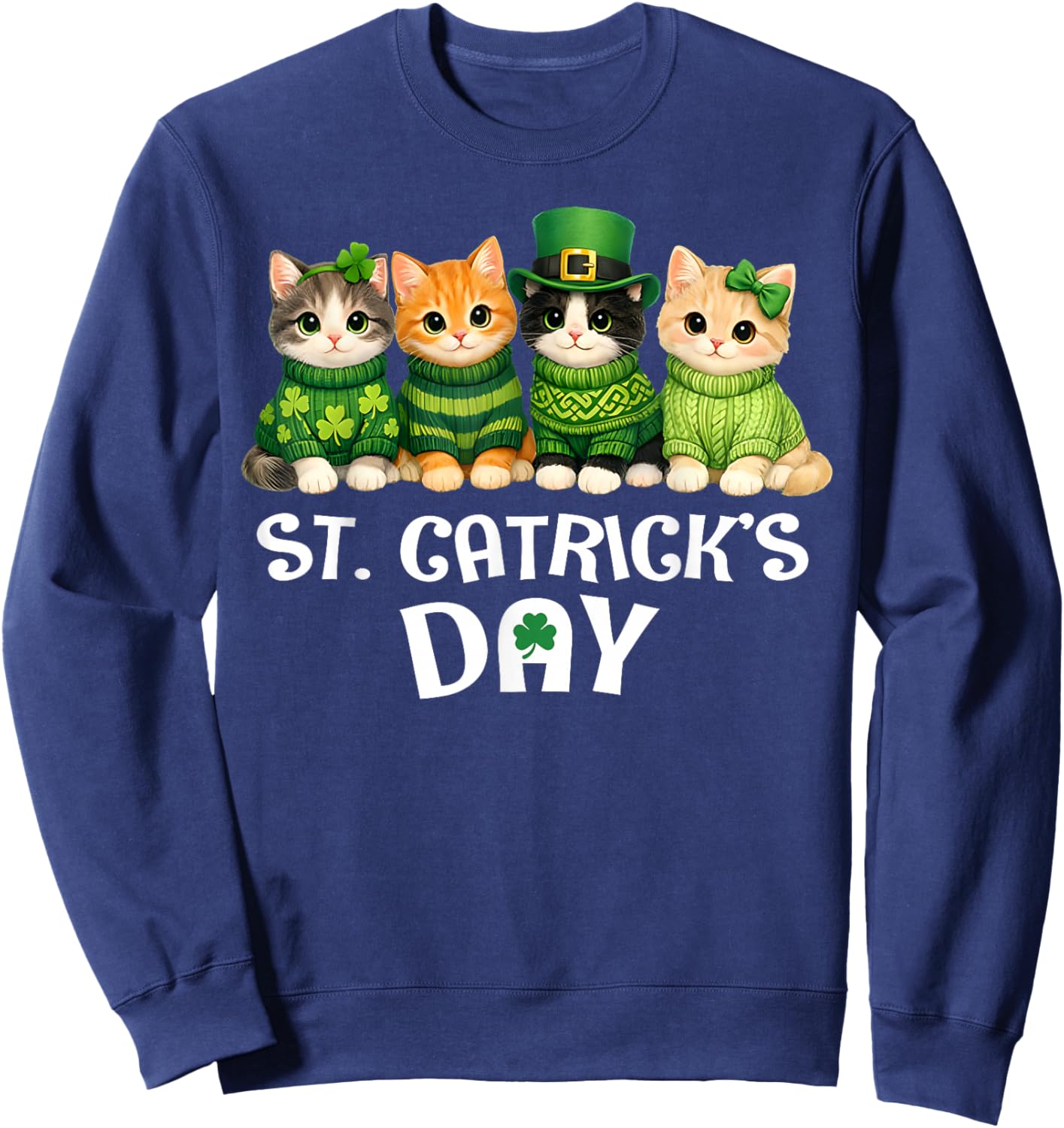 Cute Catricks St Patricks Day Cats Saint Women Girls Kids Sweatshirt - Sweatshirt | Navy