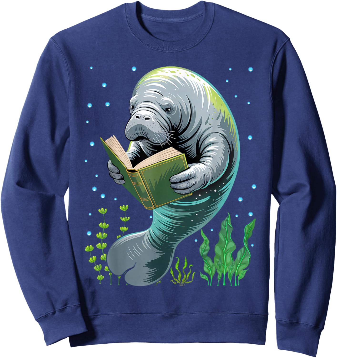 Manatee Reading Book Matching Bookworm Librarian Books Lover Sweatshirt - Sweatshirt | Navy