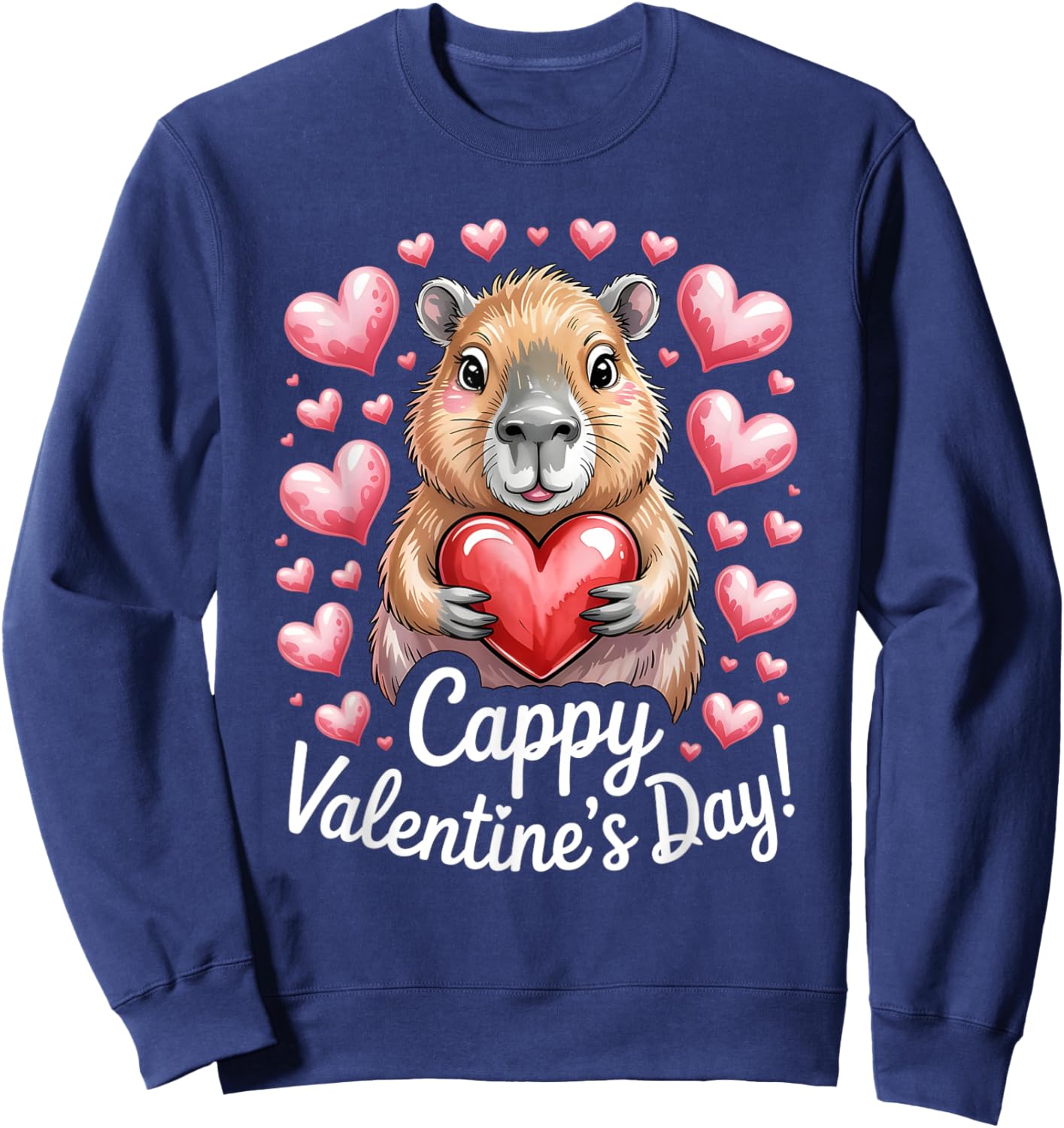 Cappy Valentine’s Day Cute Capybara Heart Design Sweatshirt - Sweatshirt | Navy