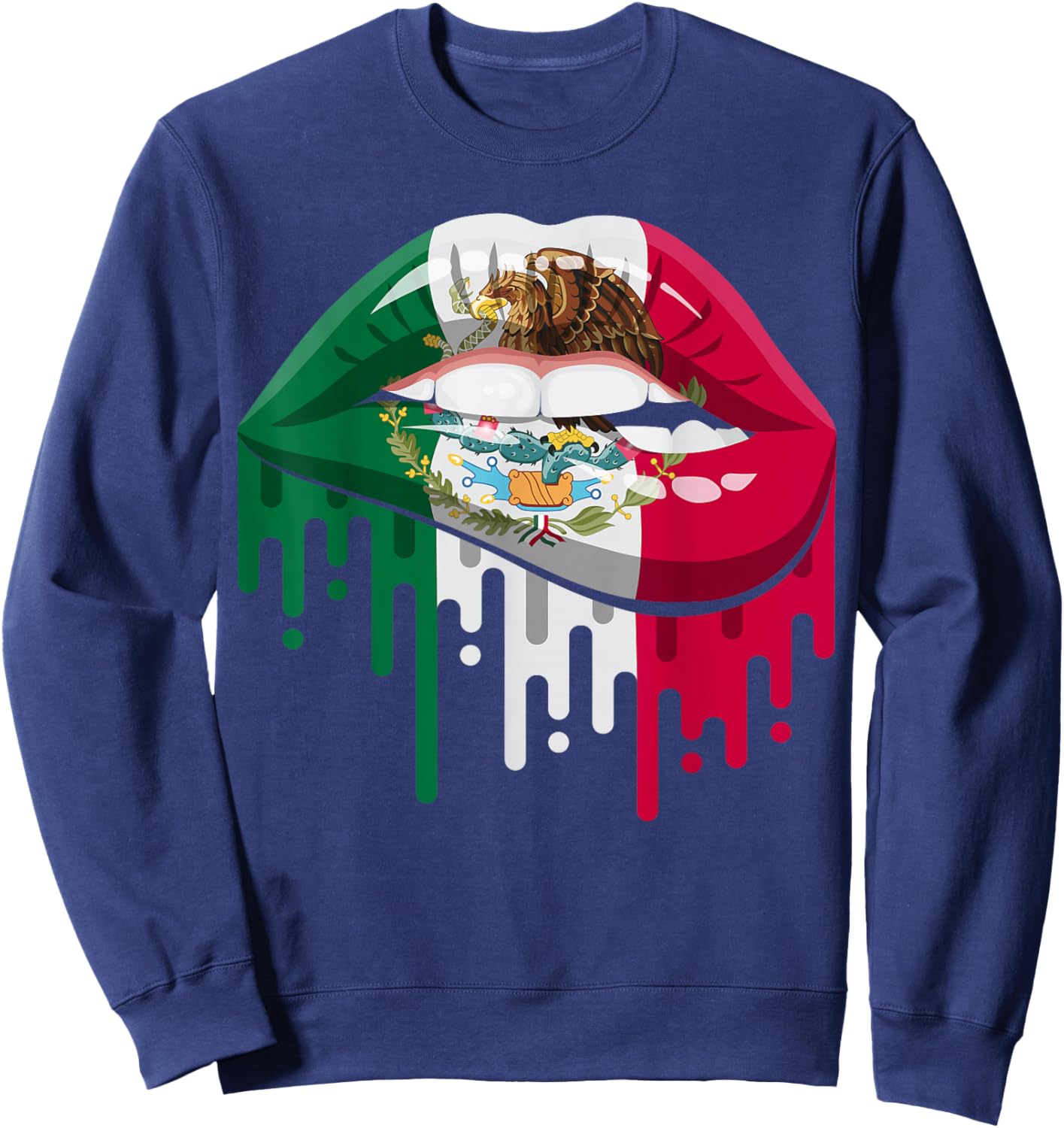Mexican National Flag Women Lips Mexico Fan Pride Heritage Sweatshirt - Sweatshirt | Navy