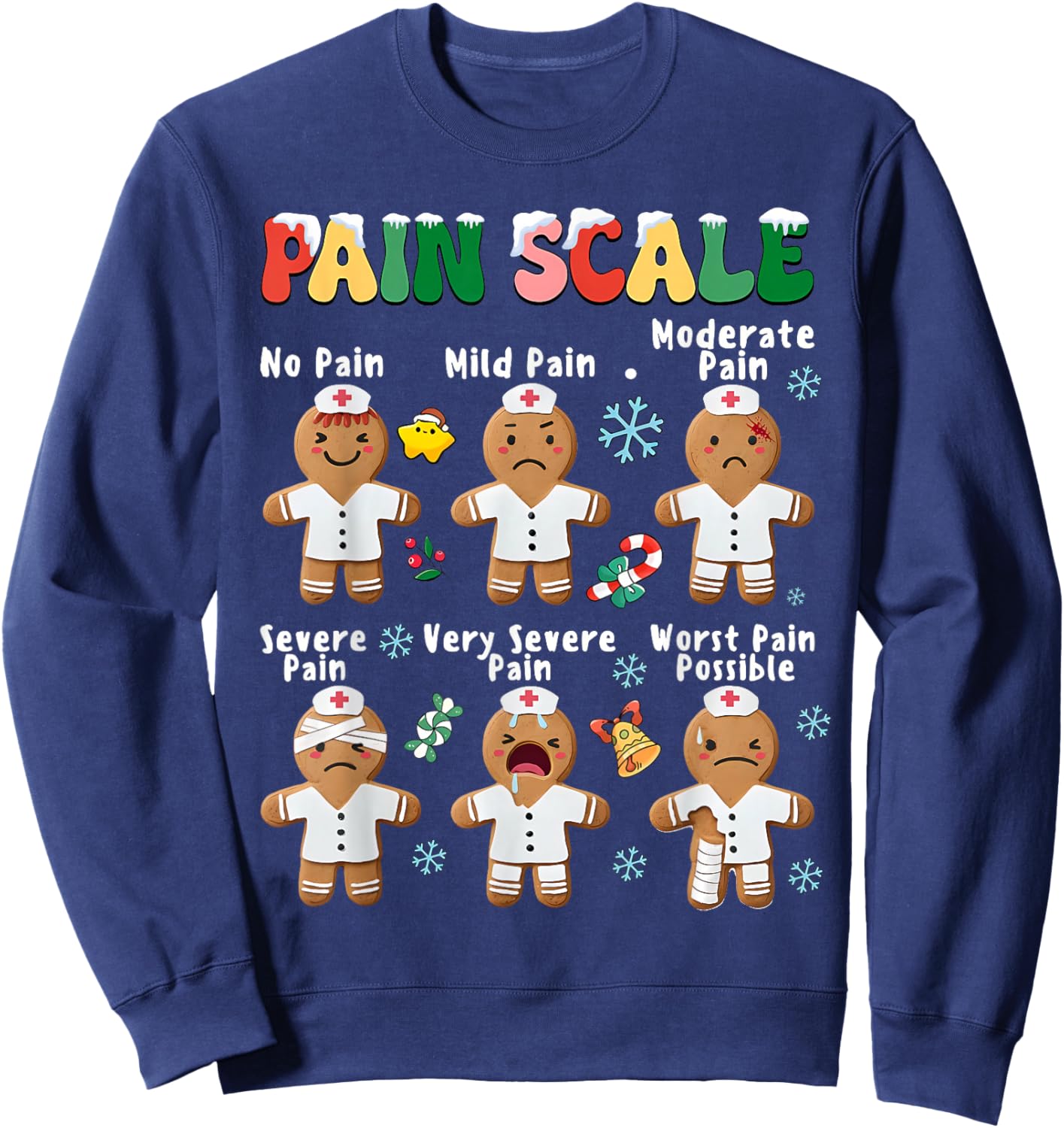 Pain Scale Funny Gingerbread Man Christmas Nurse Holiday Sweatshirt - Sweatshirt | Navy