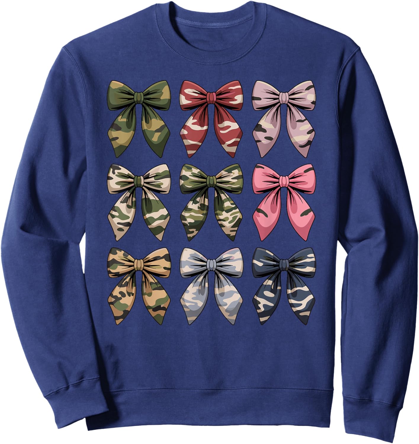 Camouflage Old Camo Bow Cute Country Hunting Women Girl Sweatshirt - Sweatshirt | Navy