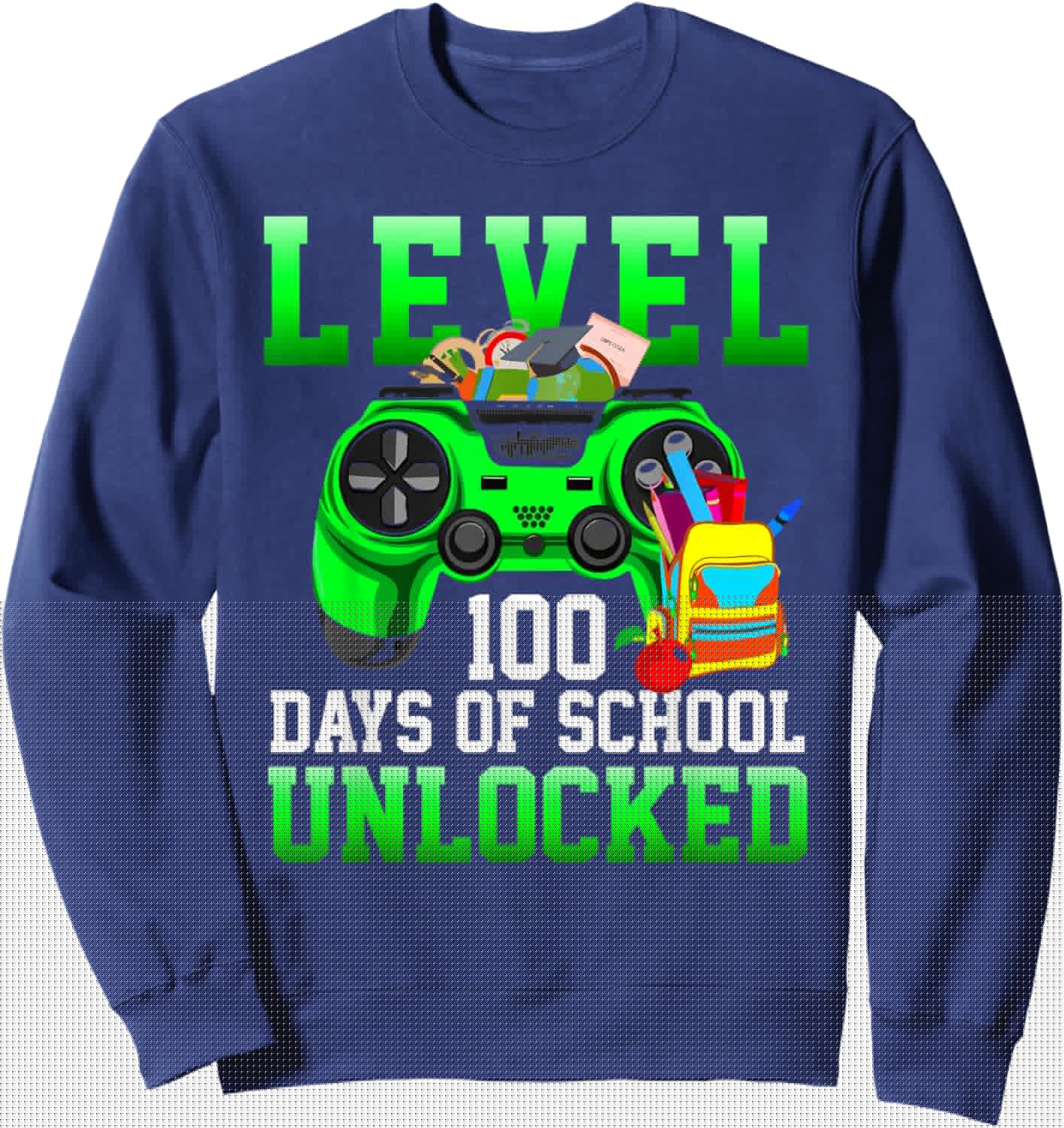 Level 100 Days of School Unlocked Boys Gamers Video Games Sweatshirt - Sweatshirt | Navy