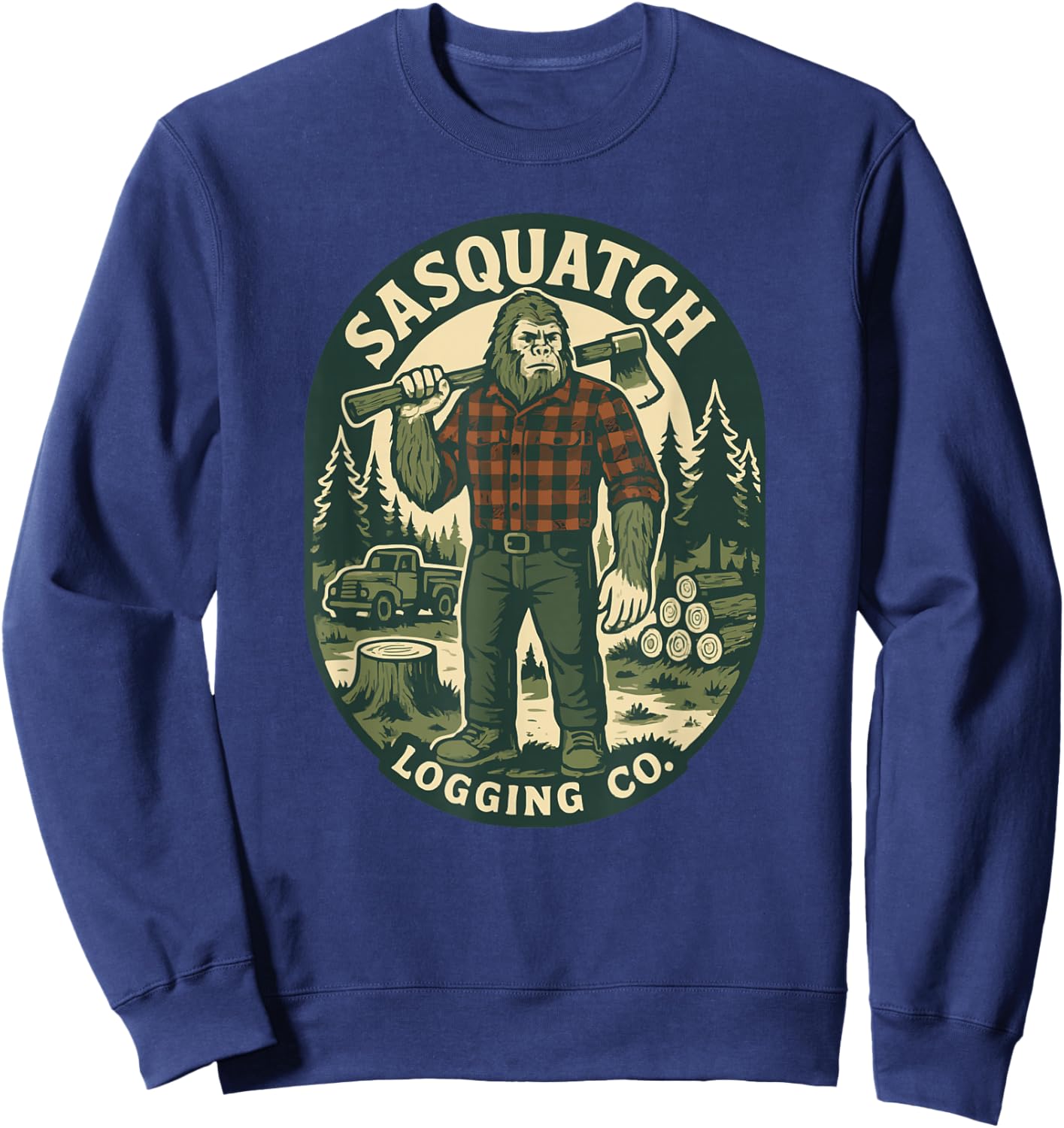 Sasquatch Logging Co. Vintage Style Bigfoot Lumberjack Sweatshirt - Sweatshirt | Navy