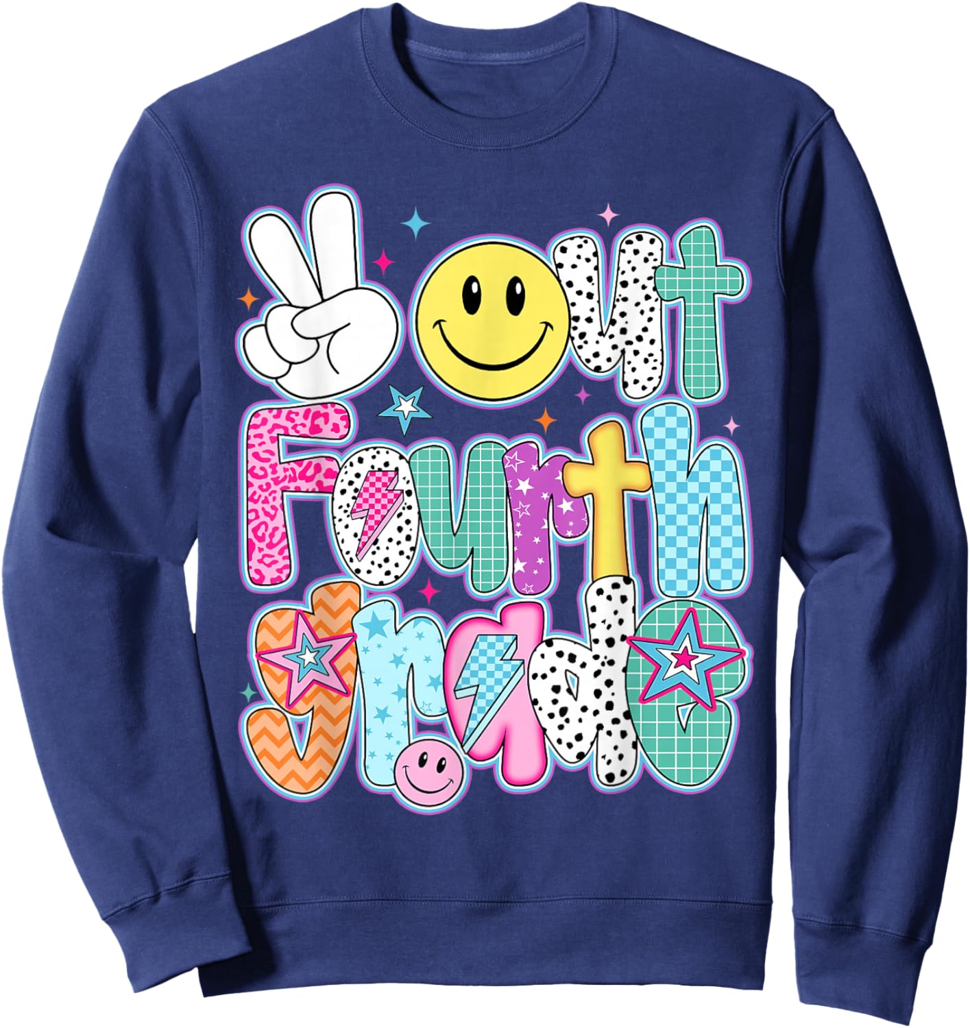 Peace Out Fourth Grade Happy Last Day of School Funny Retro Sweatshirt - Sweatshirt | Navy