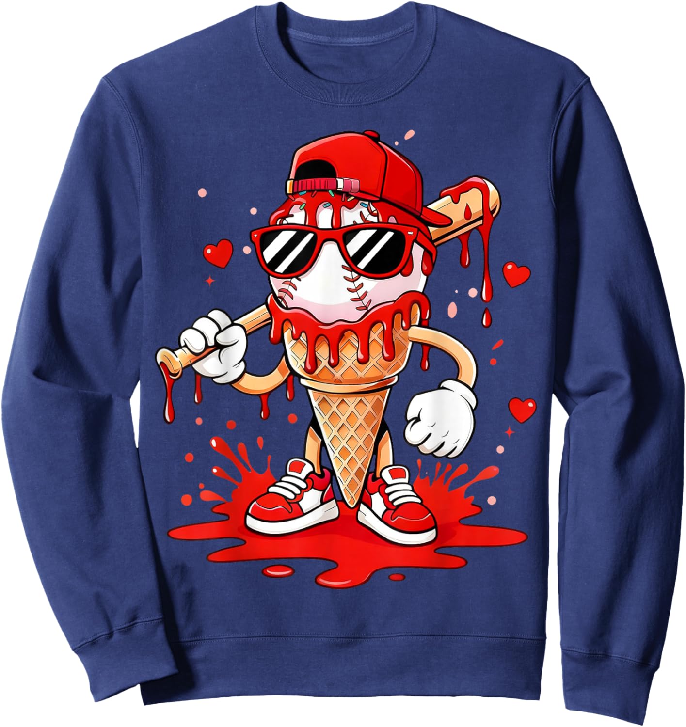 Baseball Drip Ice Cream Apparel Youth Boys Valentines Gifts Sweatshirt - Sweatshirt | Navy