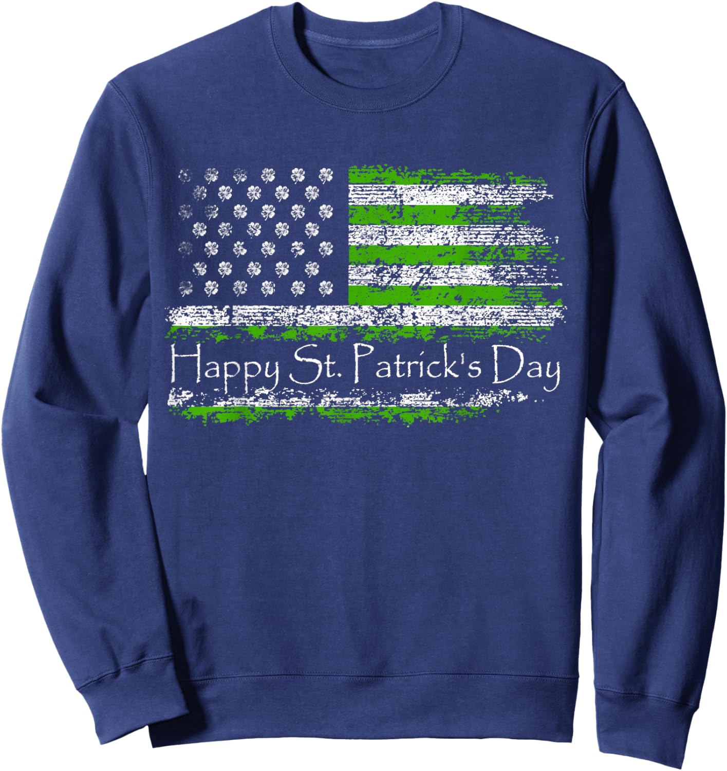Retro Happy St. Patrick's Day US American Flag Shamrock Sweatshirt - Sweatshirt | Navy