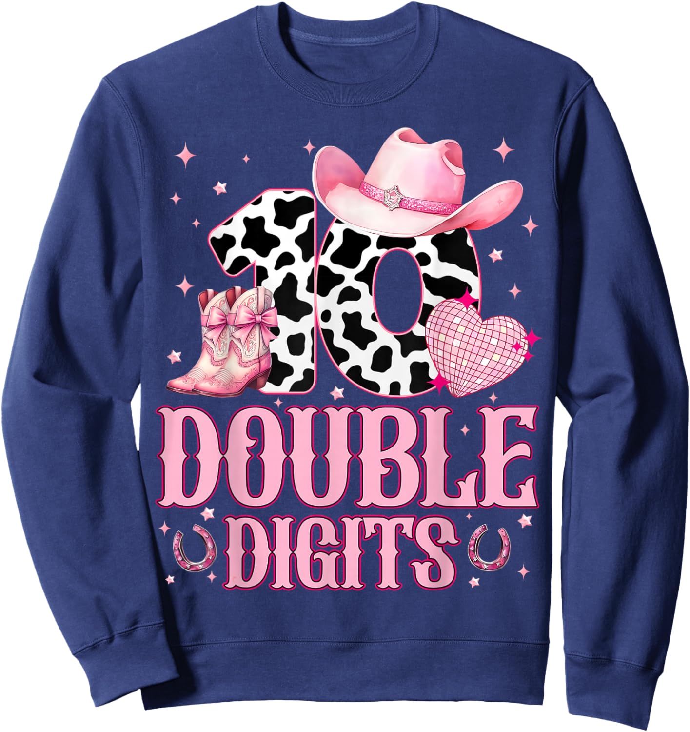 Kids 10th Birthday Girl Western Cowgirl Boots Double Digits Sweatshirt - Sweatshirt | Navy