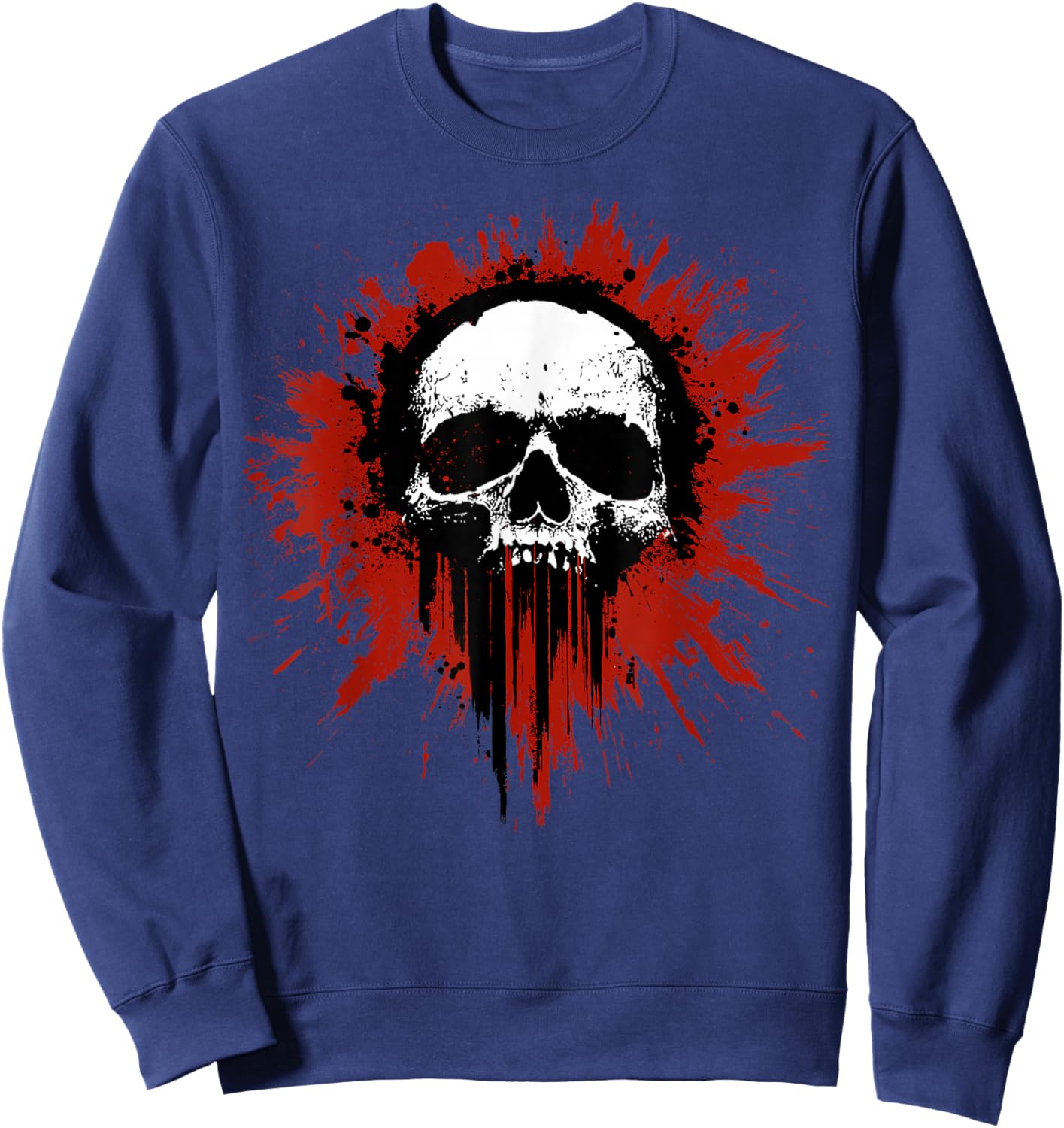 Grunge Skull Red Splatter Drip Splash Sweatshirt - Sweatshirt | Navy