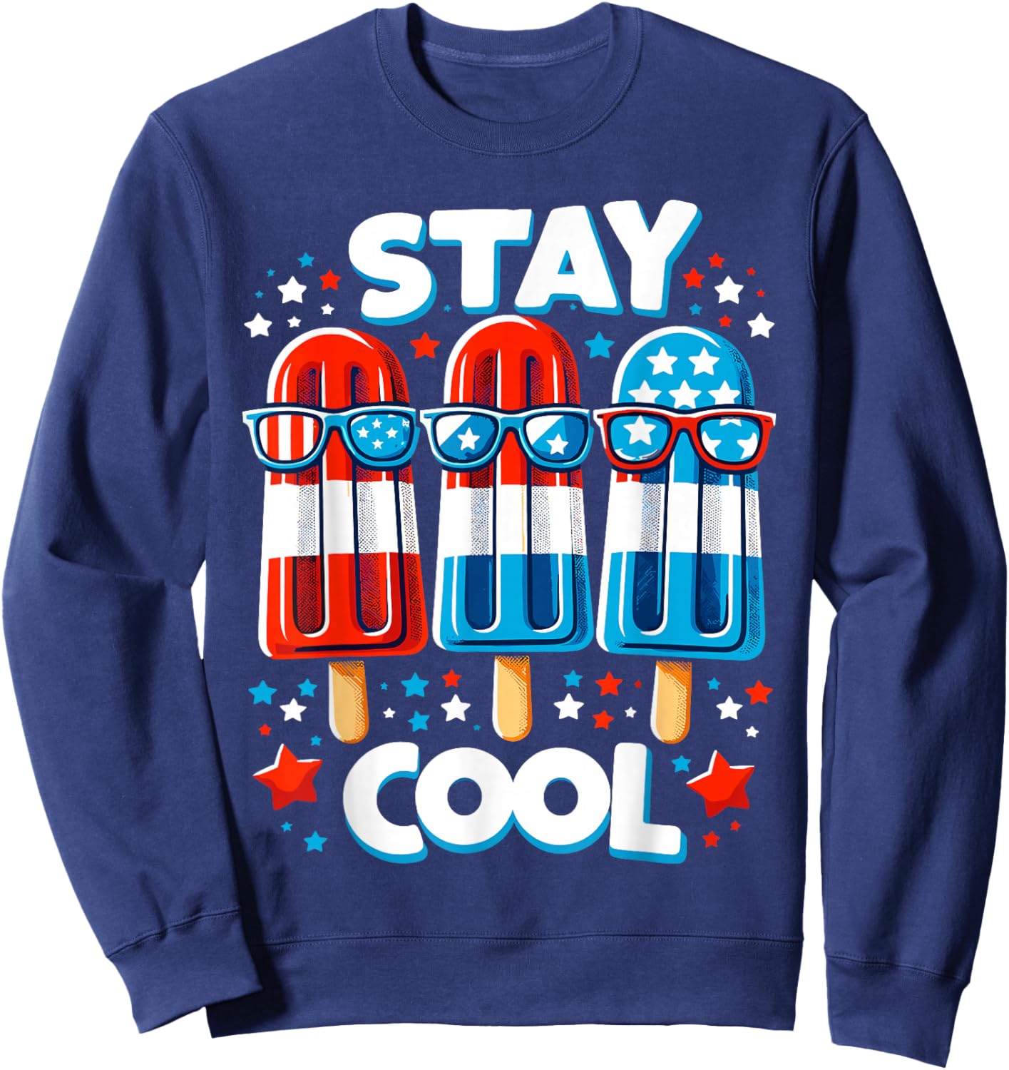 Stay Cool 4th July Boys Popsicle USA Flag American Sweatshirt - Sweatshirt | Navy