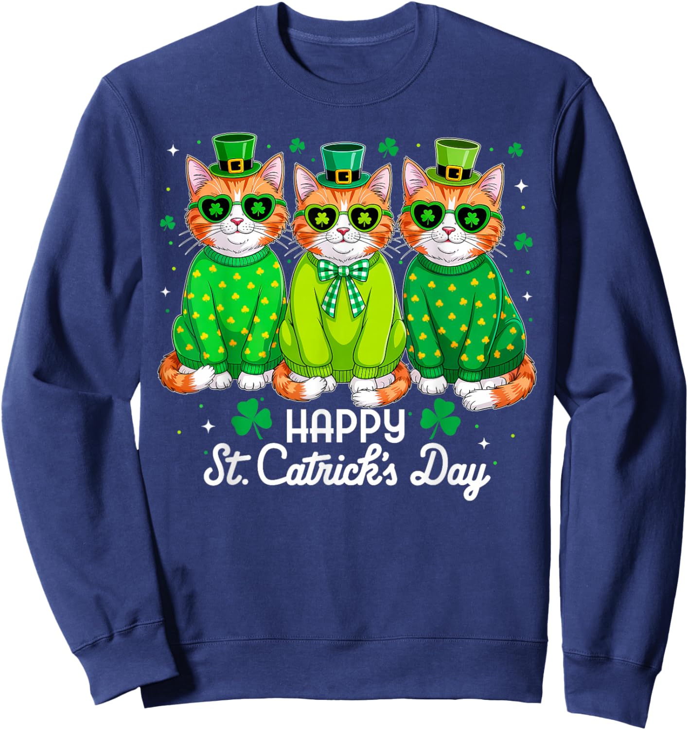 Happy St Catrick's Day Funny Cat St Patricks Day Women Kids Sweatshirt - Sweatshirt | Navy