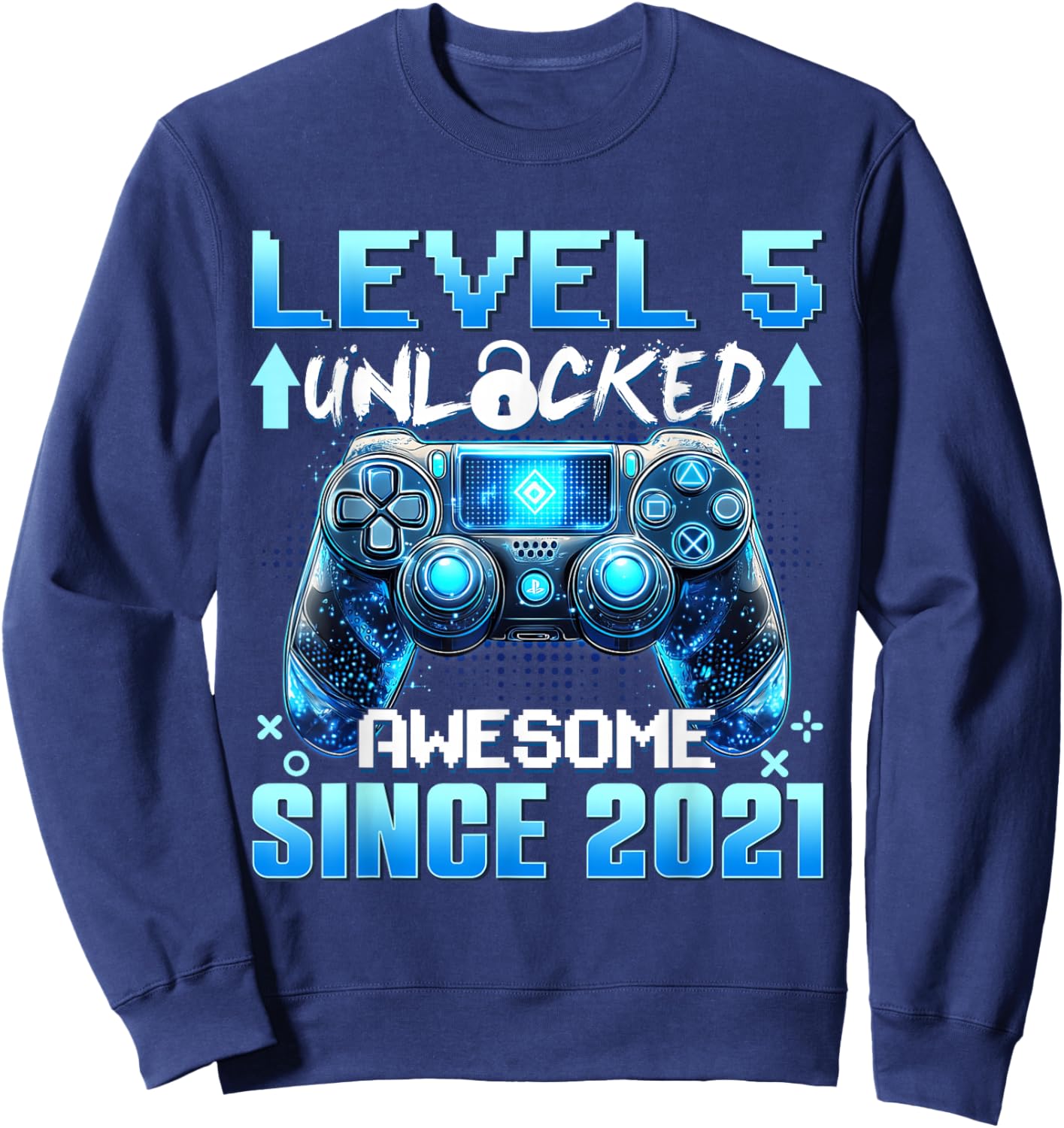 5 Years Old Level 5 Unlocked Awesome 2021 5th Birthday Boys Sweatshirt - Sweatshirt | Navy