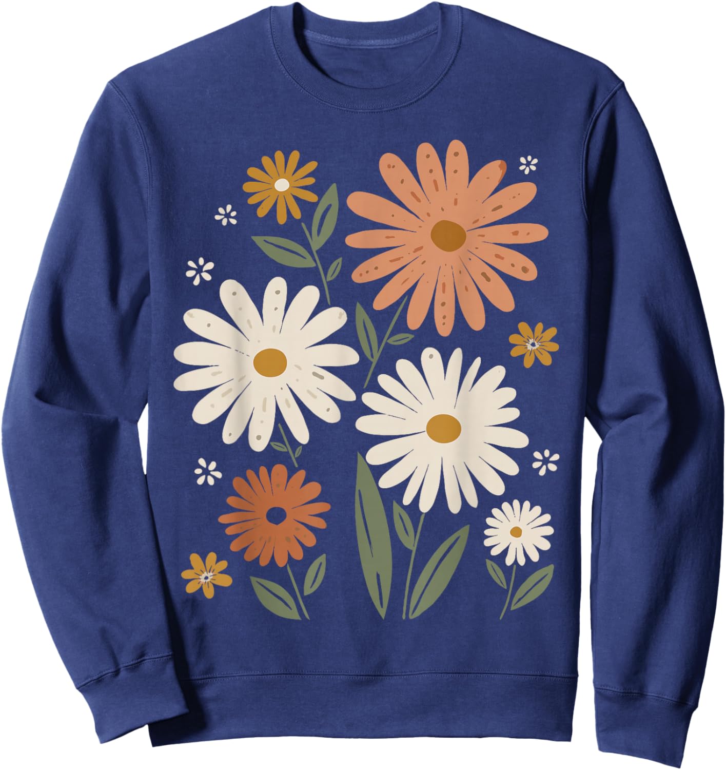 Retro Wildflowers Flowers Pattern Summer Spring Boho Vintage Sweatshirt - Sweatshirt | Navy