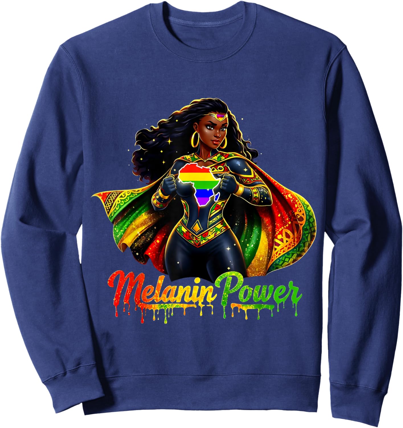 African Pride Strong Melanin Queen Black Woman Sweatshirt - Sweatshirt | Navy