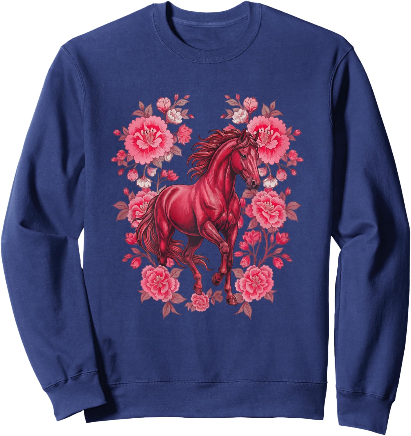 Horse Lover Floral Pink Horse Chinese New Year 2026 Sweatshirt - Sweatshirt | Navy