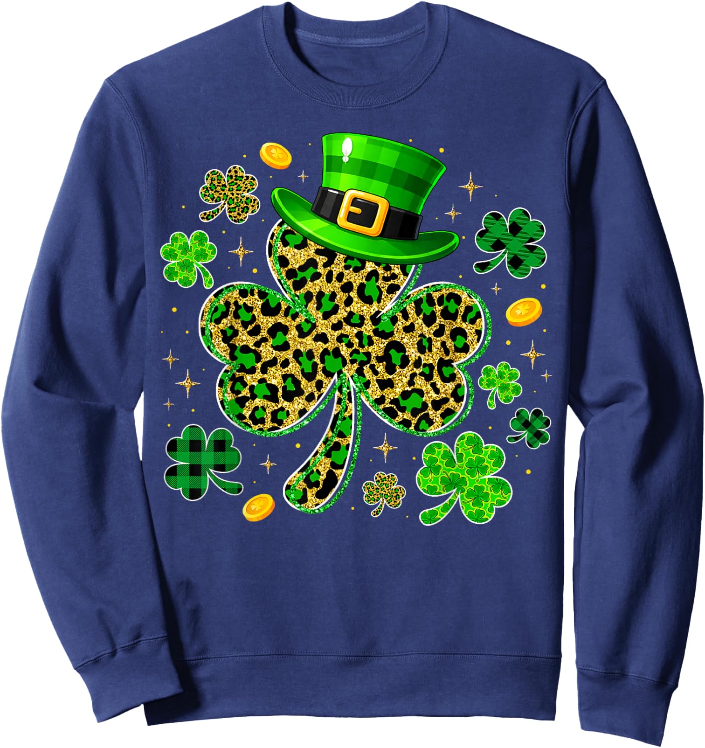 Cute Shamrock Leopard PJs St Patricks Women Girl Sweatshirt - Sweatshirt | Navy