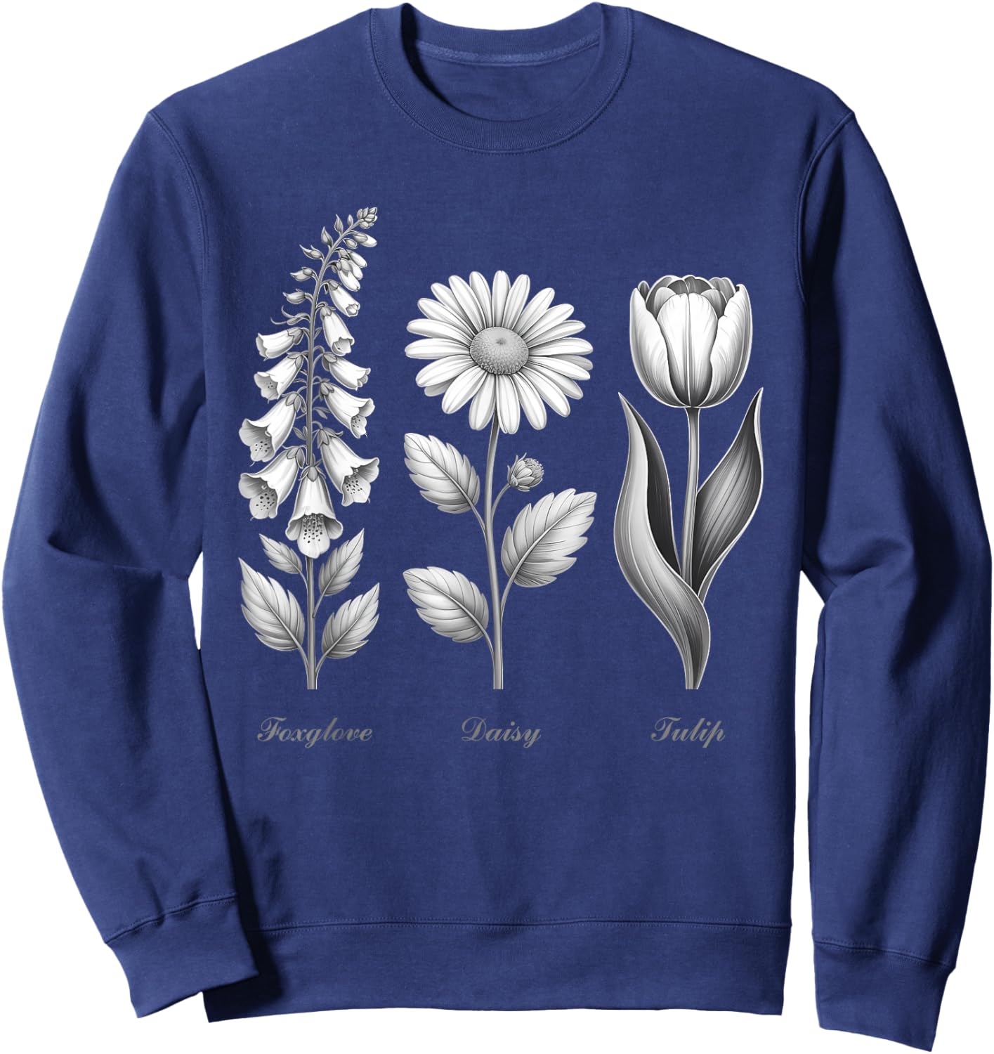 Foxglove Daisy Tulip Vintage Flower Arrangement Wildflower Sweatshirt - Sweatshirt | Navy
