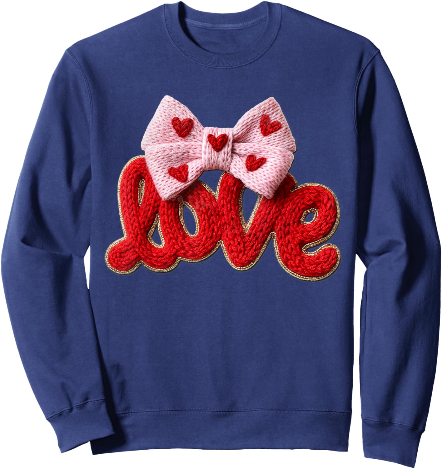 Valentine Love Coquette Heart Bow Yarn-Like Romantic Preppy Sweatshirt - Sweatshirt | Navy