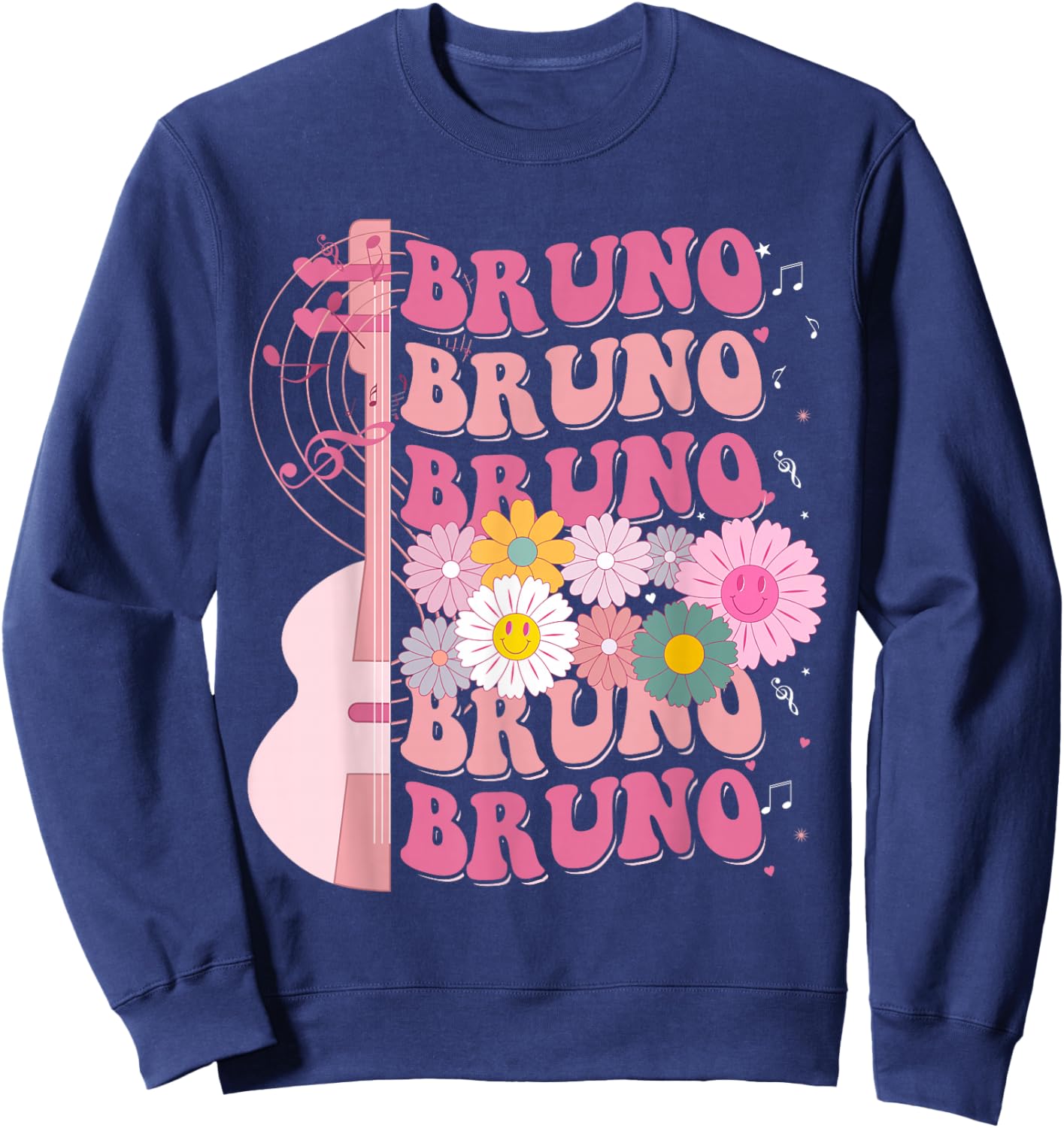 Girl Retro Bruno First Name Personalized Groovy 80's Sweatshirt - Sweatshirt | Navy