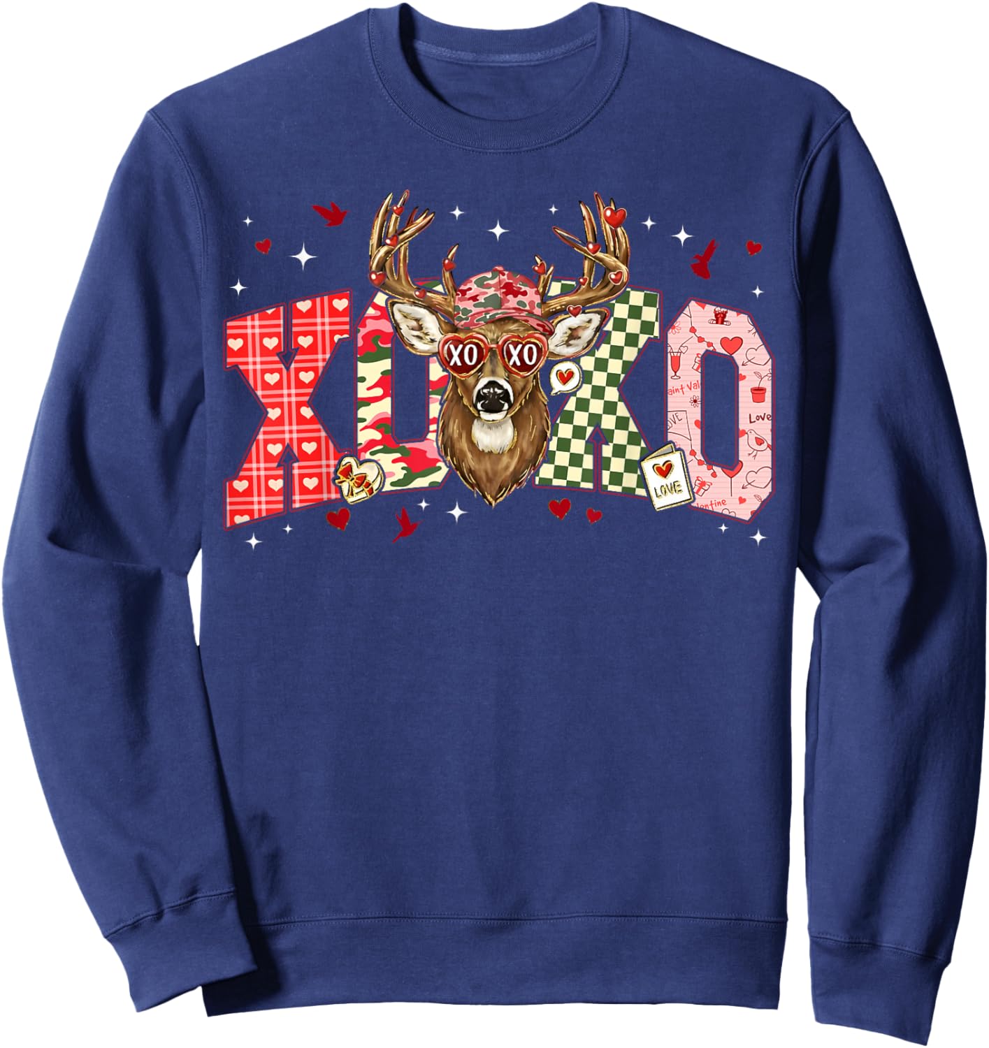 XOXO Buck Valentine Funny Deer Hunting Girl Kid Women Sweatshirt - Sweatshirt | Navy