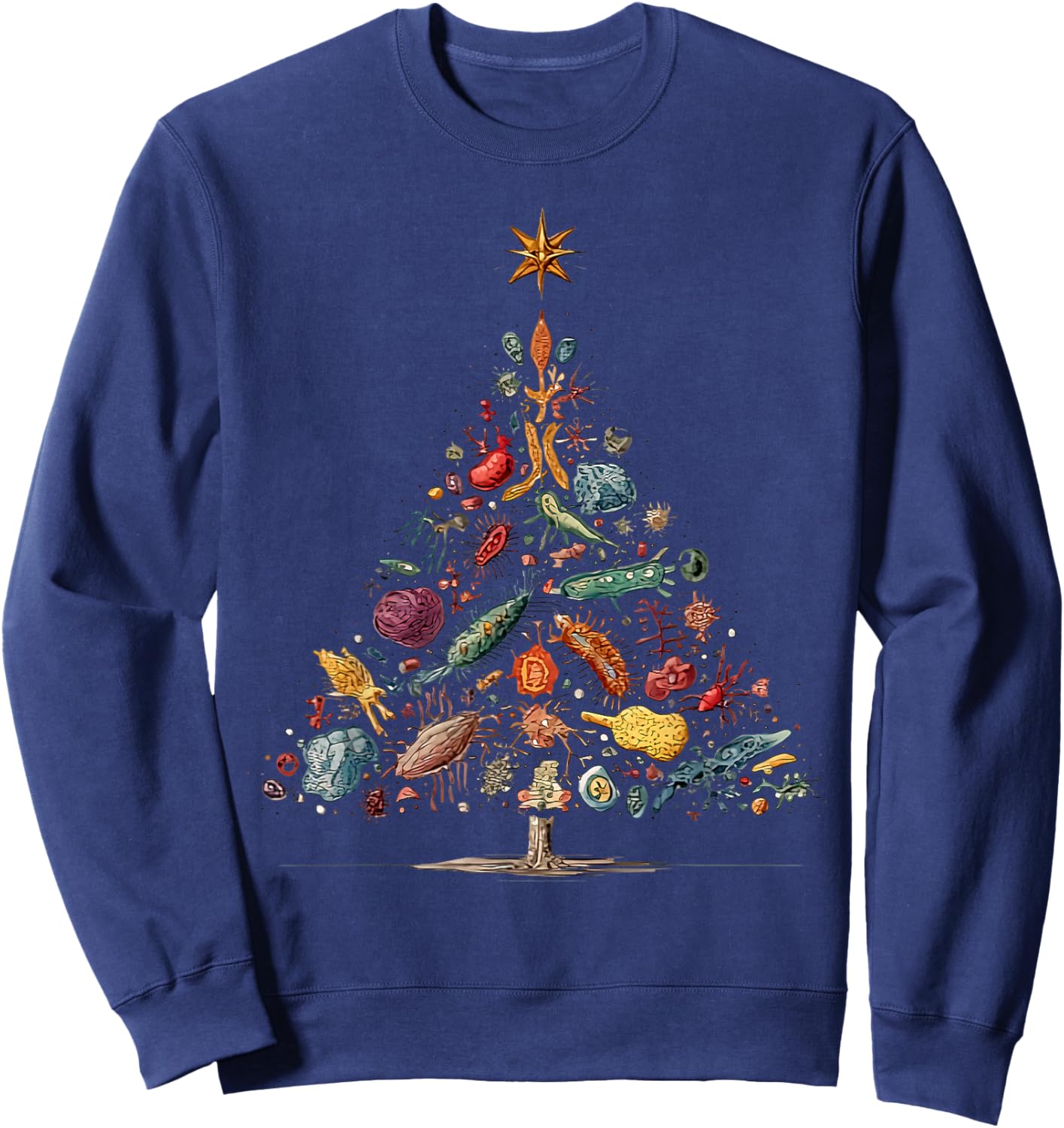 Biology Bacteria Christmas Tree Scientist Science Teacher Sweatshirt - Sweatshirt | Navy