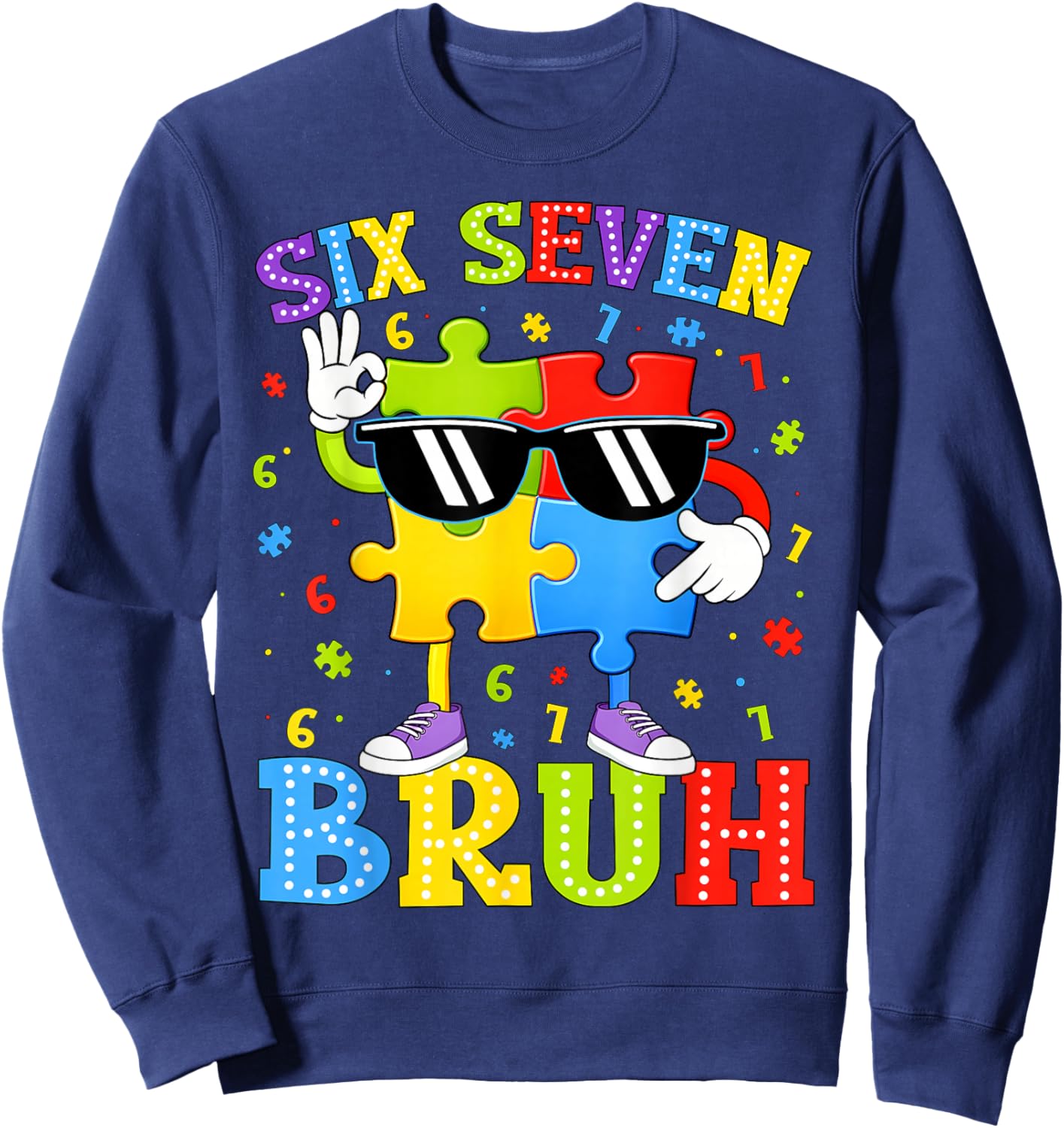 Funny Six Seven 67 Bruh 6 7 Puzzle Autism Awareness Kid Boys Sweatshirt - Sweatshirt | Navy