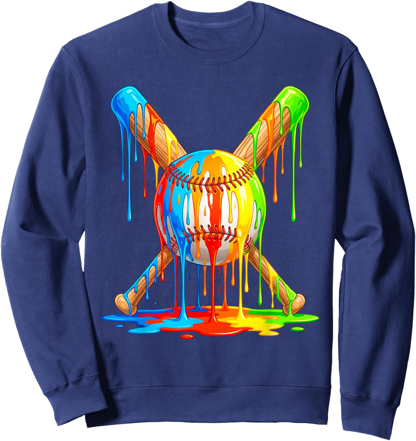 Baseball Drip Ice Cream Multicolor Crossed Bat Art Sweatshirt - Sweatshirt | Navy