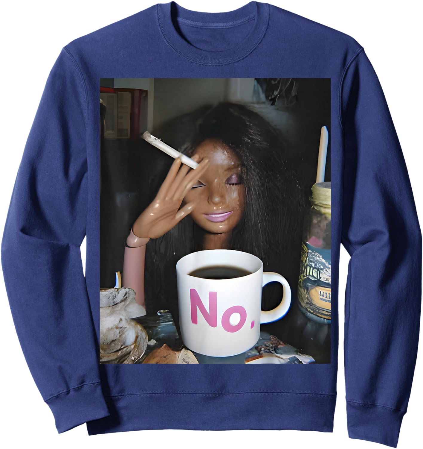 Distressed Doll Face Meme Sweatshirt - Sweatshirt | Navy