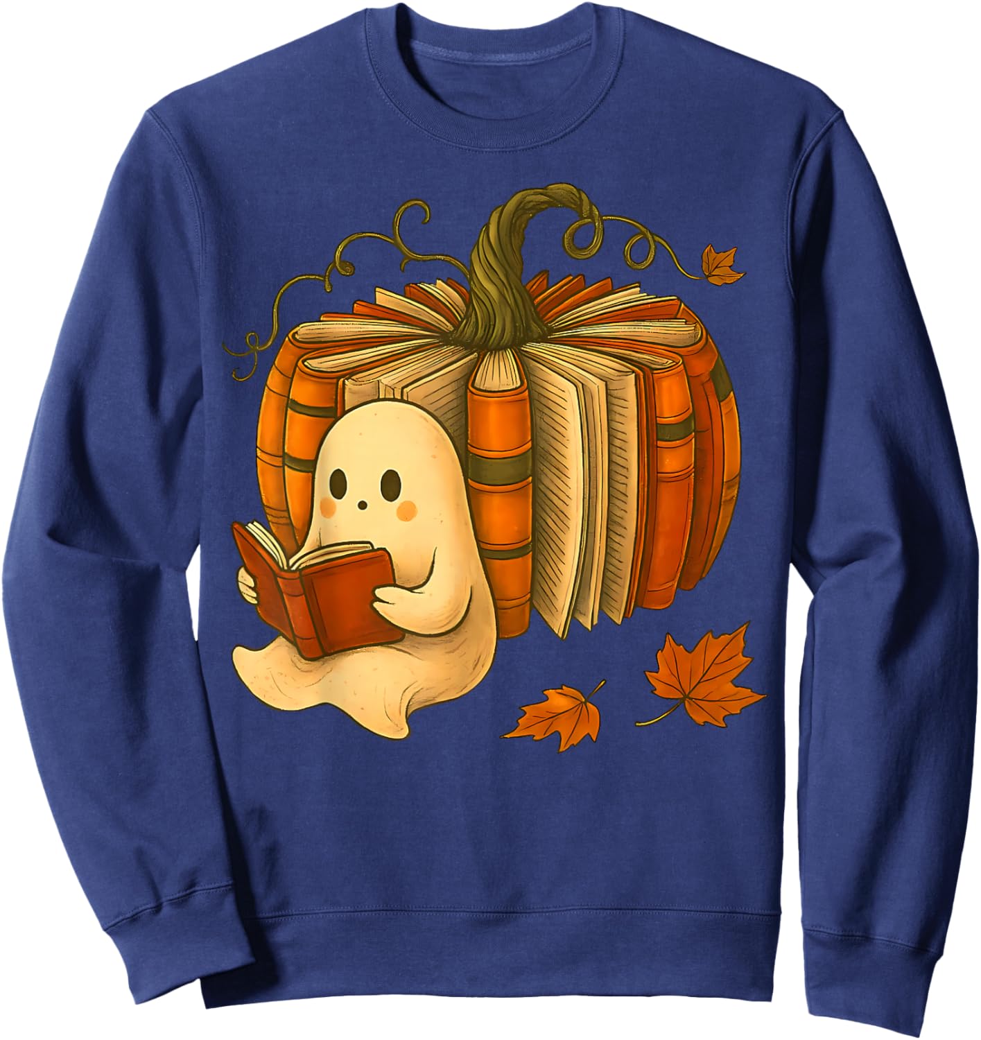 Vintage Book Pumpkin Autumn Fall Librarians Bookworm Teacher Sweatshirt - Sweatshirt | Navy