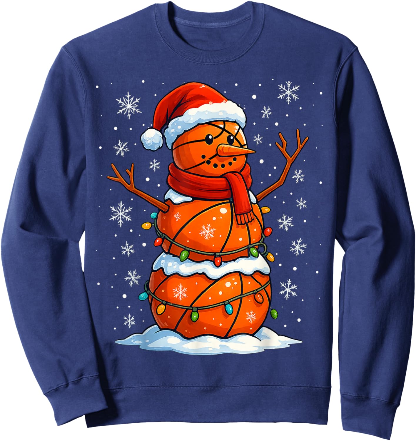 Christmas Basketball Snowman Holiday Sports Xmas Pajamas Sweatshirt - Sweatshirt | Navy