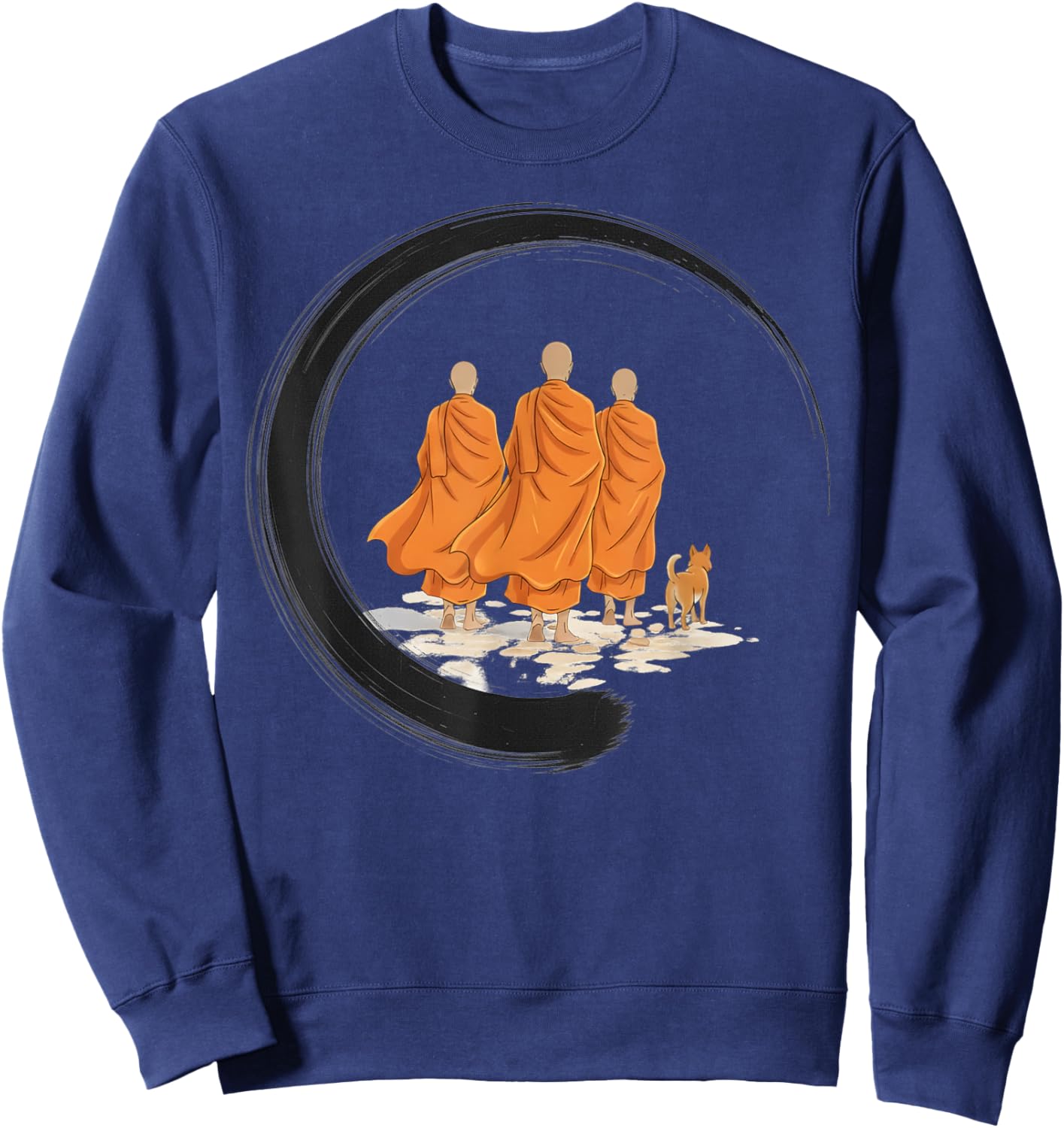 Retro Peace Walking Monks Minimalist Zen Art Sweatshirt - Sweatshirt | Navy