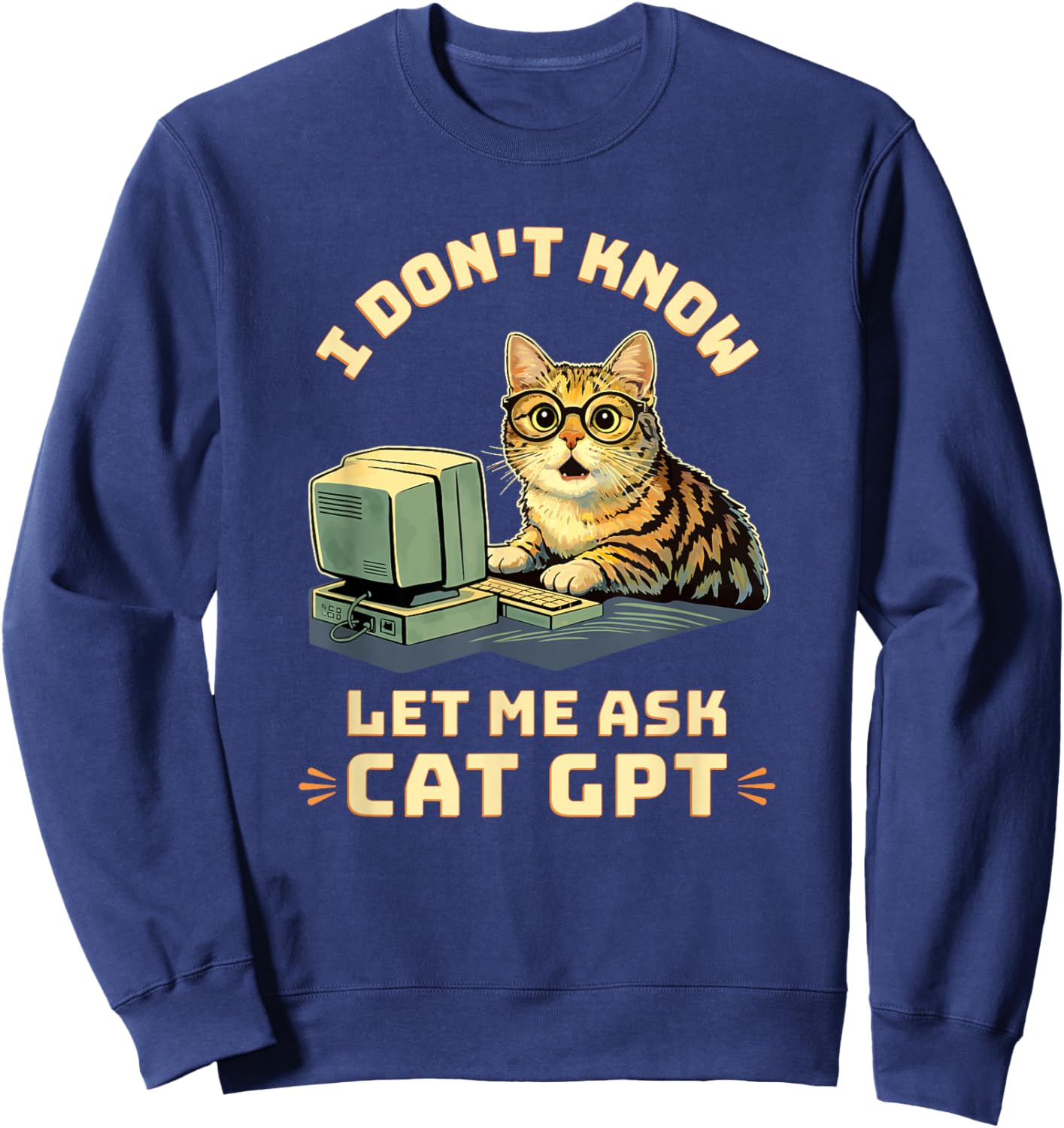 Cat GPT Nerdy Cat Sweatshirt - Sweatshirt | Navy
