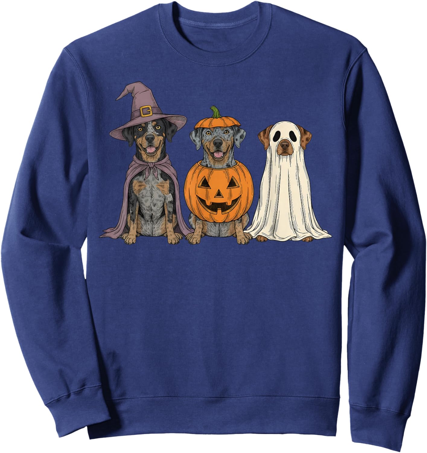 Spooky Ghost Catahoula Leopard Dog Pumpkin Halloween Sweatshirt - Sweatshirt | Navy