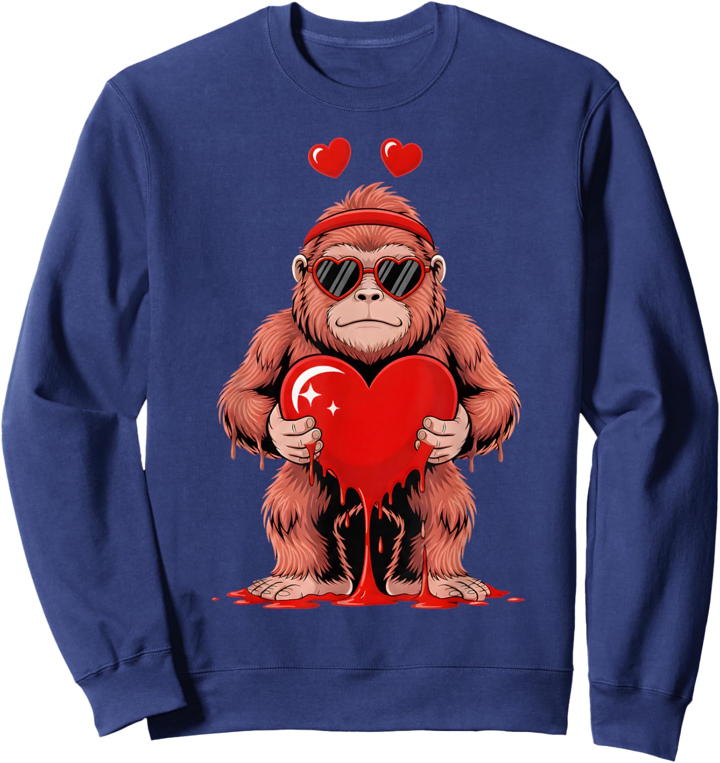 Valentines Day Bigfoot Cute Valentine Sasquatch Sweatshirt - Sweatshirt | Navy