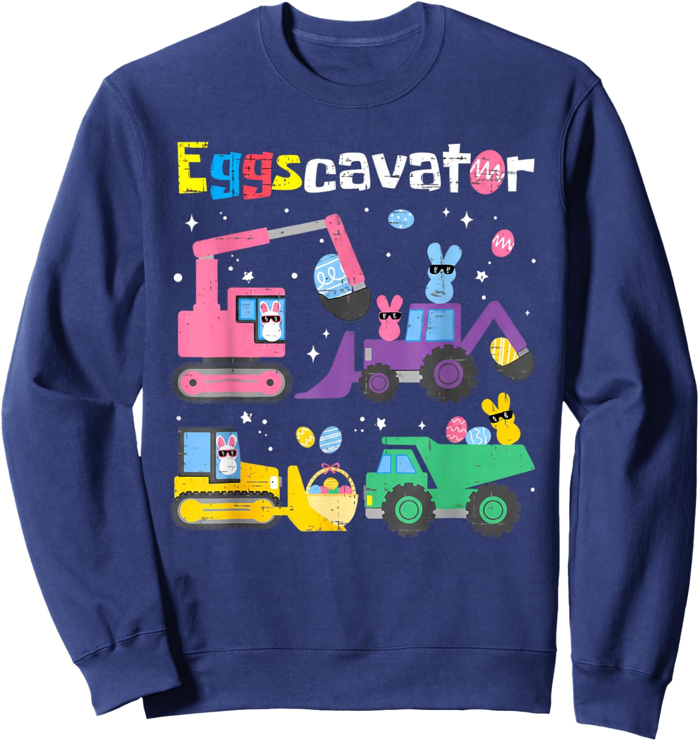 Eggscavator Easter Egg Hunt Construction Trucks Toddler Boys Sweatshirt - Sweatshirt | Navy
