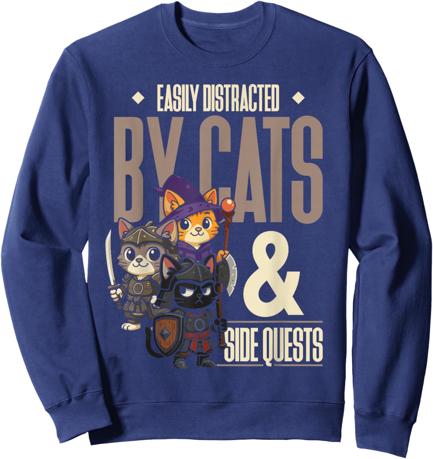 Easily Distracted Cats Side Quest Funny RPG Video Game Gamer Sweatshirt - Sweatshirt | Navy