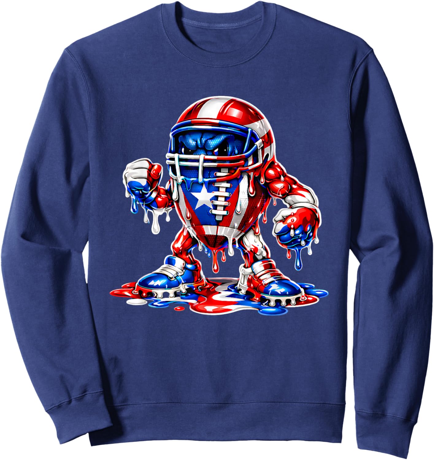 Football Lover Puerto Rico Flag Football Drip Graphic Sweatshirt - Sweatshirt | Navy