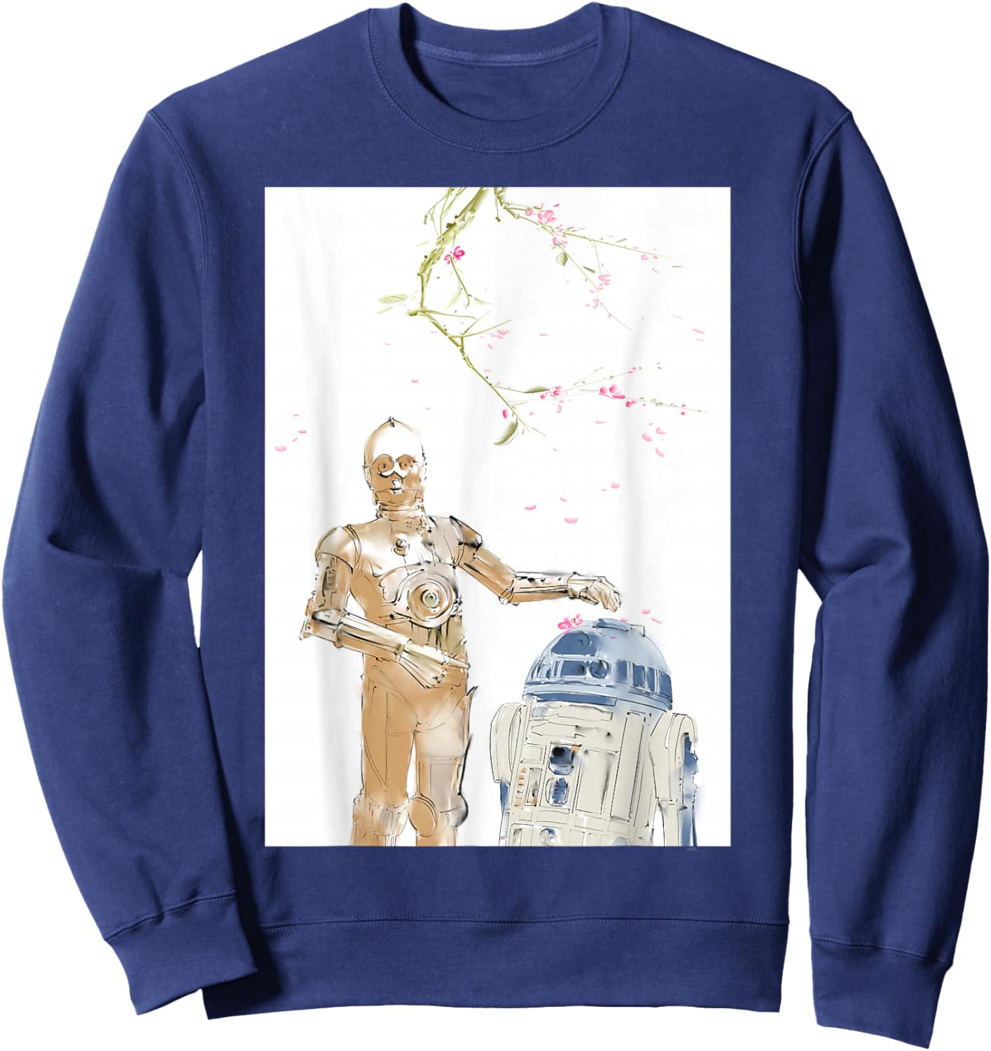 Star Wars R2-D2 and C-3PO Spring Cherry Blossoms Sakura Art Sweatshirt - Sweatshirt | Navy